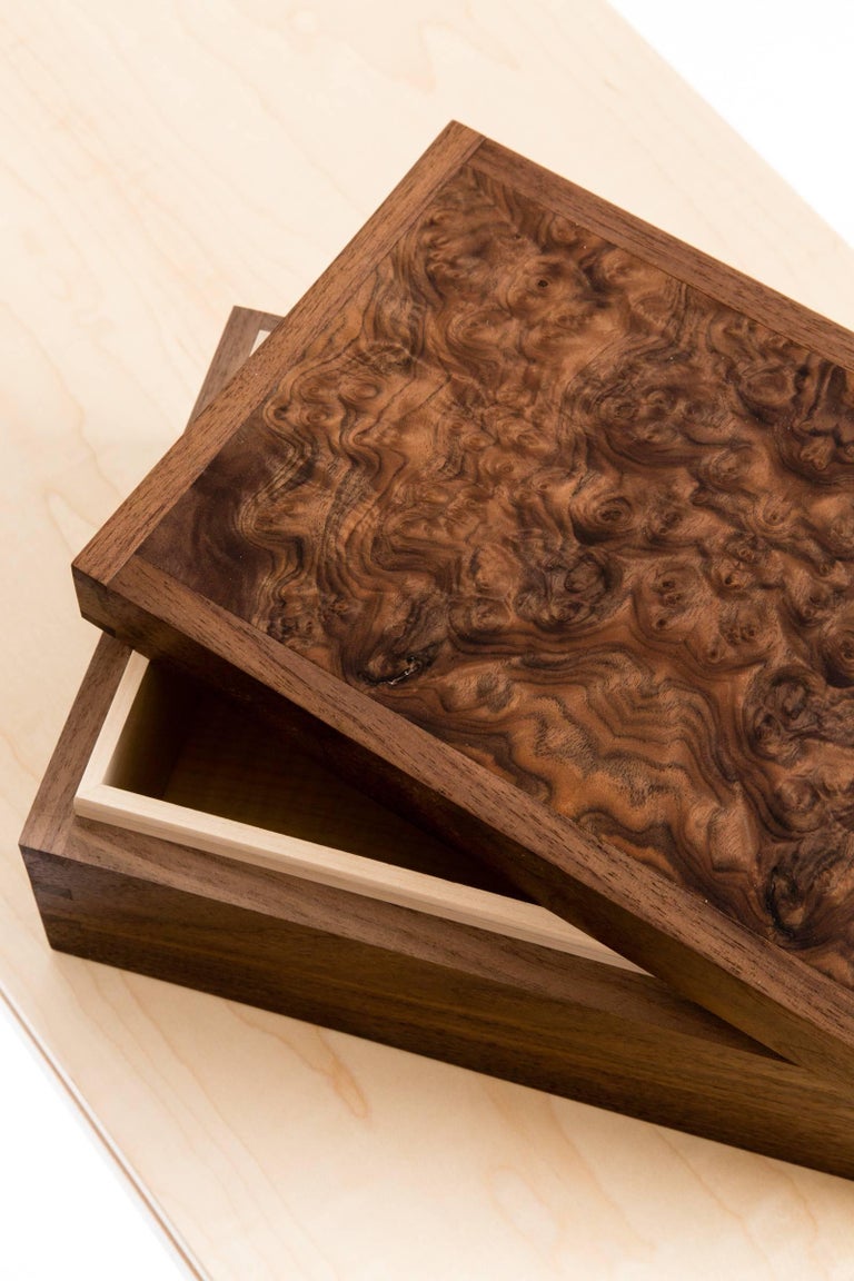 Walnut, Burr Walnut and Maple Dovetailed Jewelry Box For Sale at 1stDibs