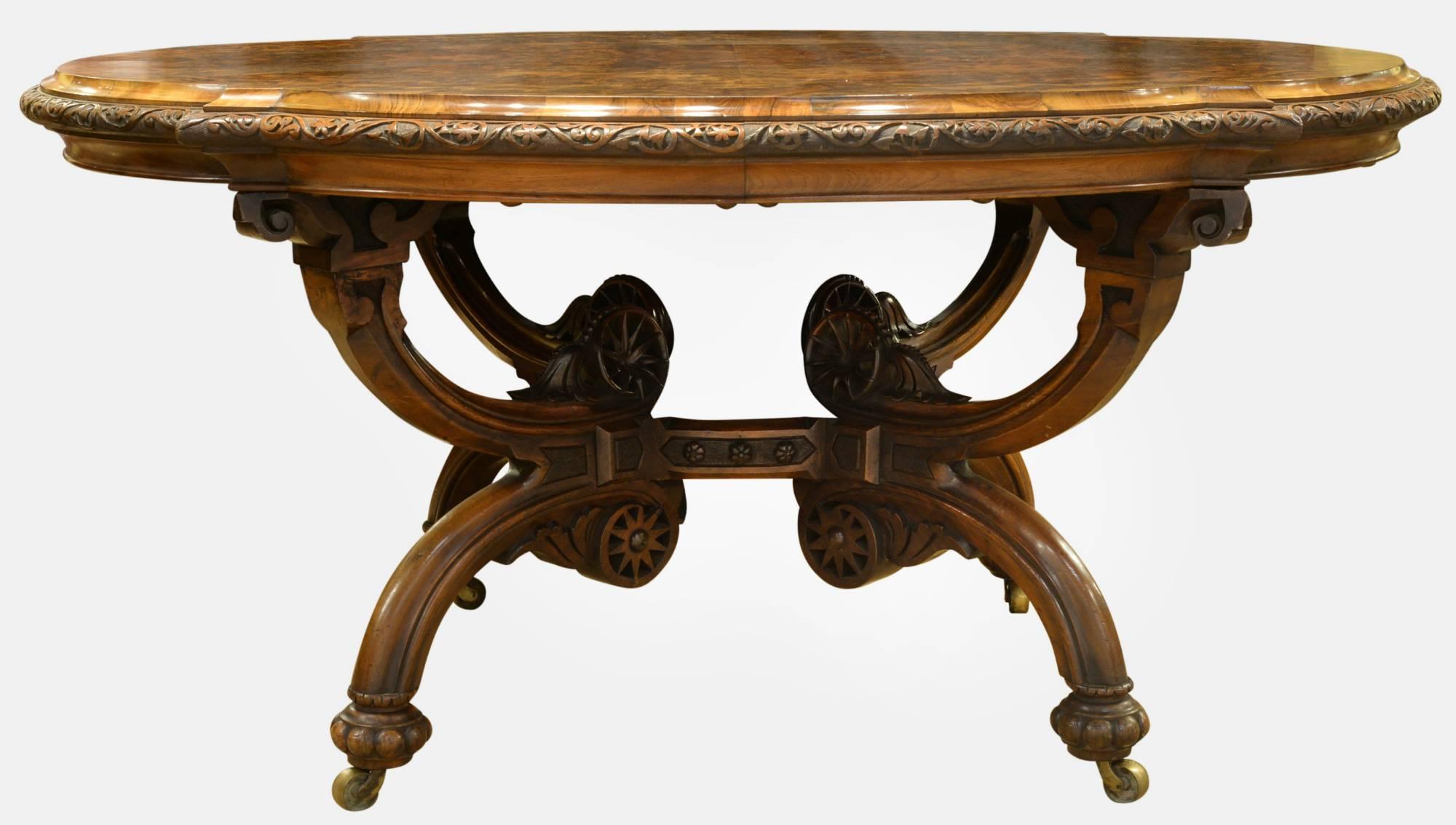 An exceptional quality walnut and burr walnut centre table, 

circa 1860.