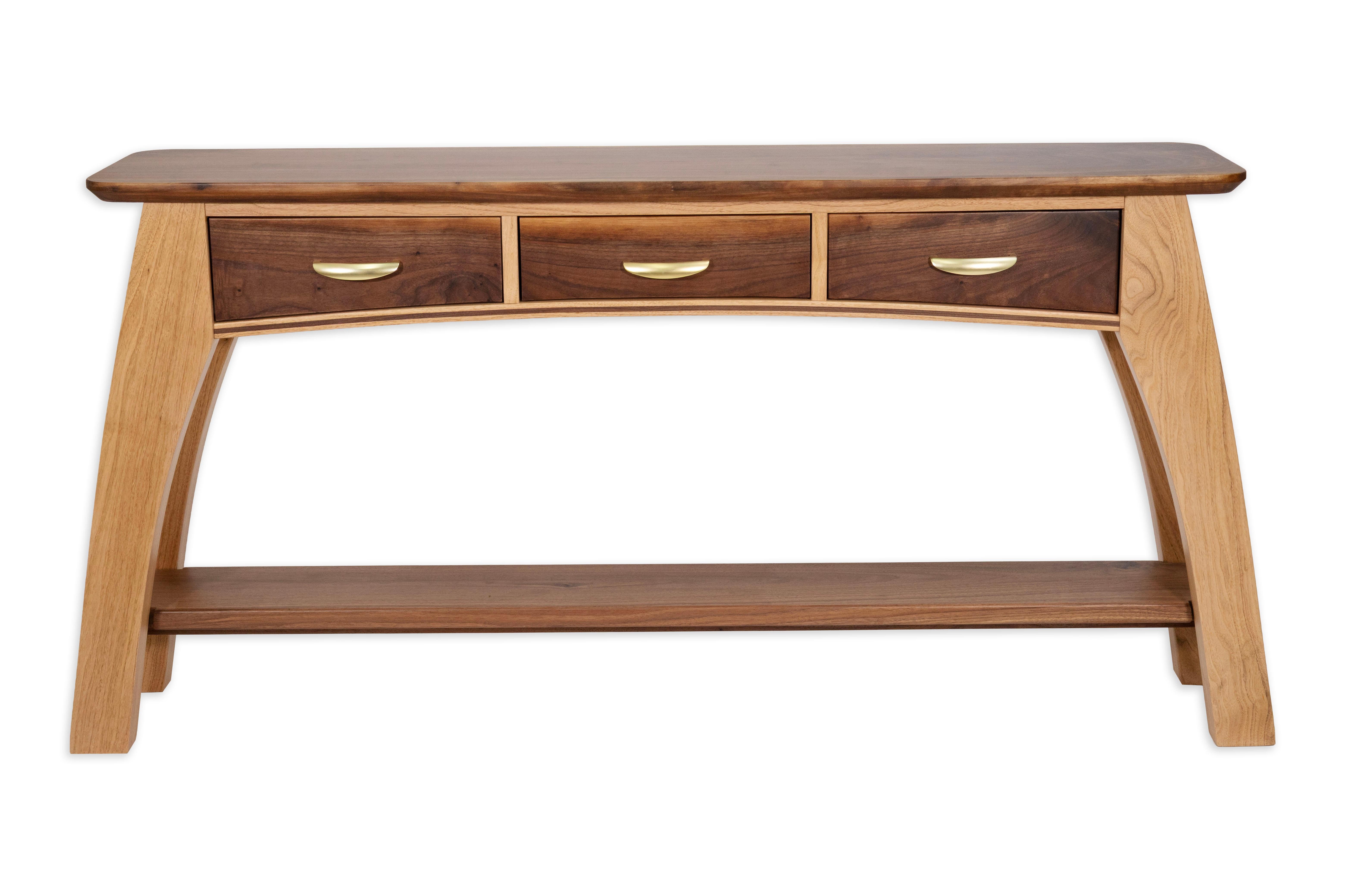 Modern Walnut & Butternut Mixed Wood Custom Made Console Table For Sale