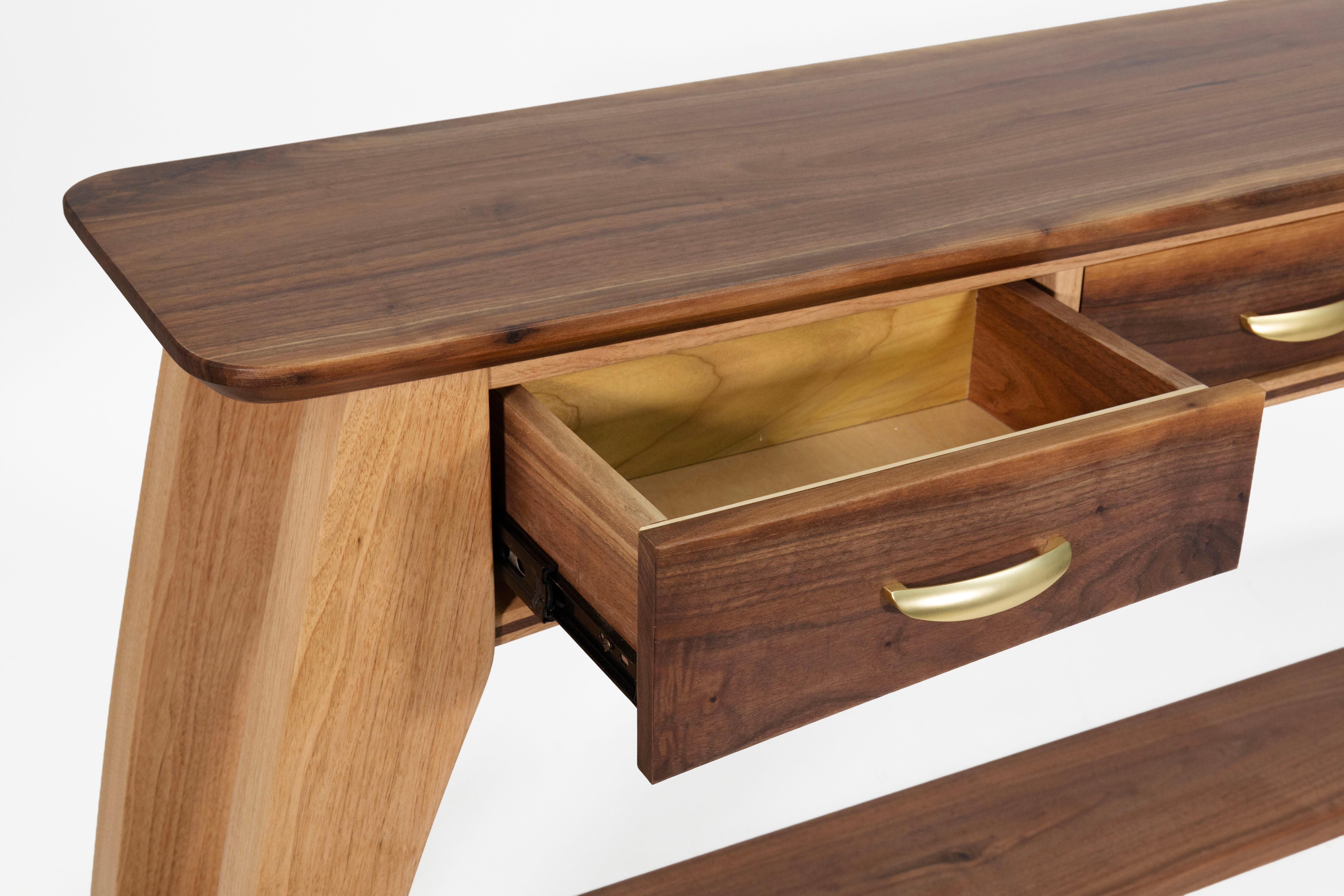 Walnut & Butternut Mixed Wood Custom Made Console Table In Good Condition For Sale In Keego Harbor, MI