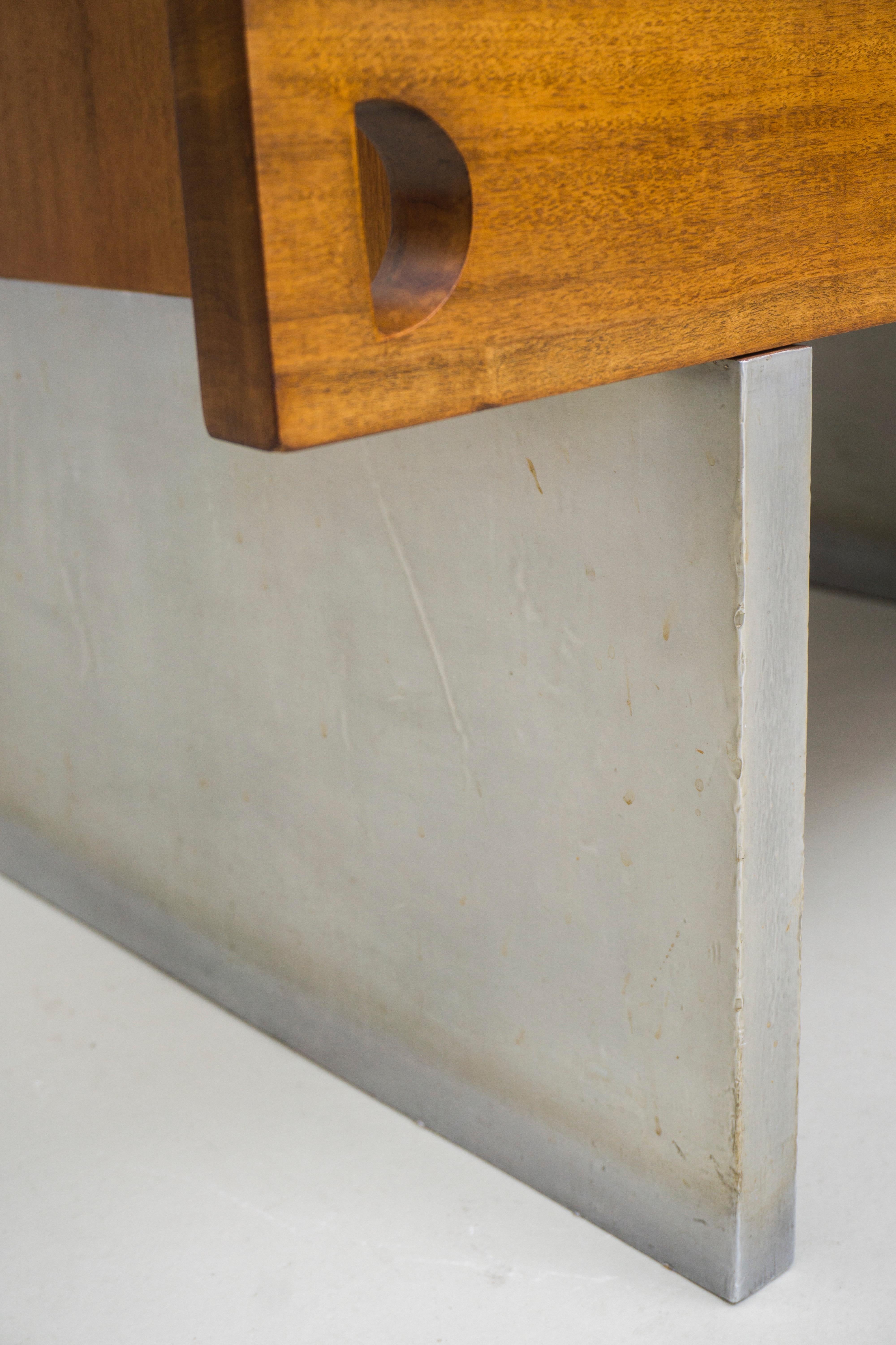 Italian Walnut Cabinet with Silver Coated Sides, Drawers and Doors, 1960