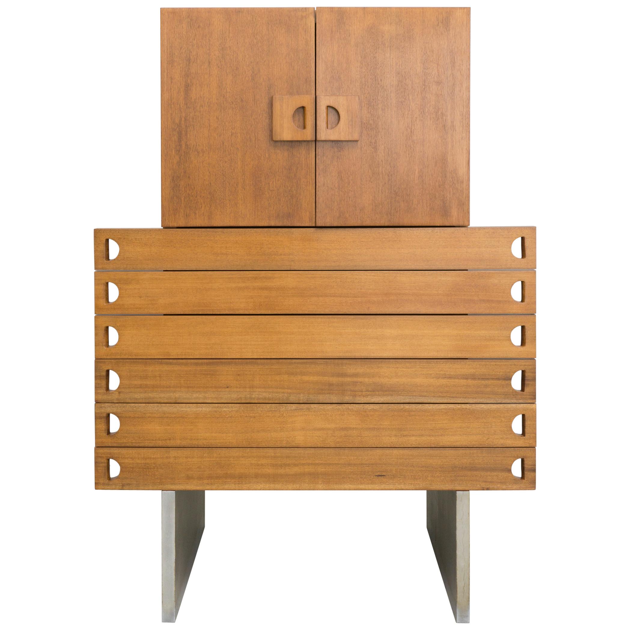 Walnut Cabinet with Silver Coated Sides, Drawers and Doors, 1960