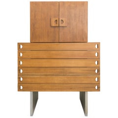 Walnut Cabinet with Silver Coated Sides, Drawers and Doors, 1960