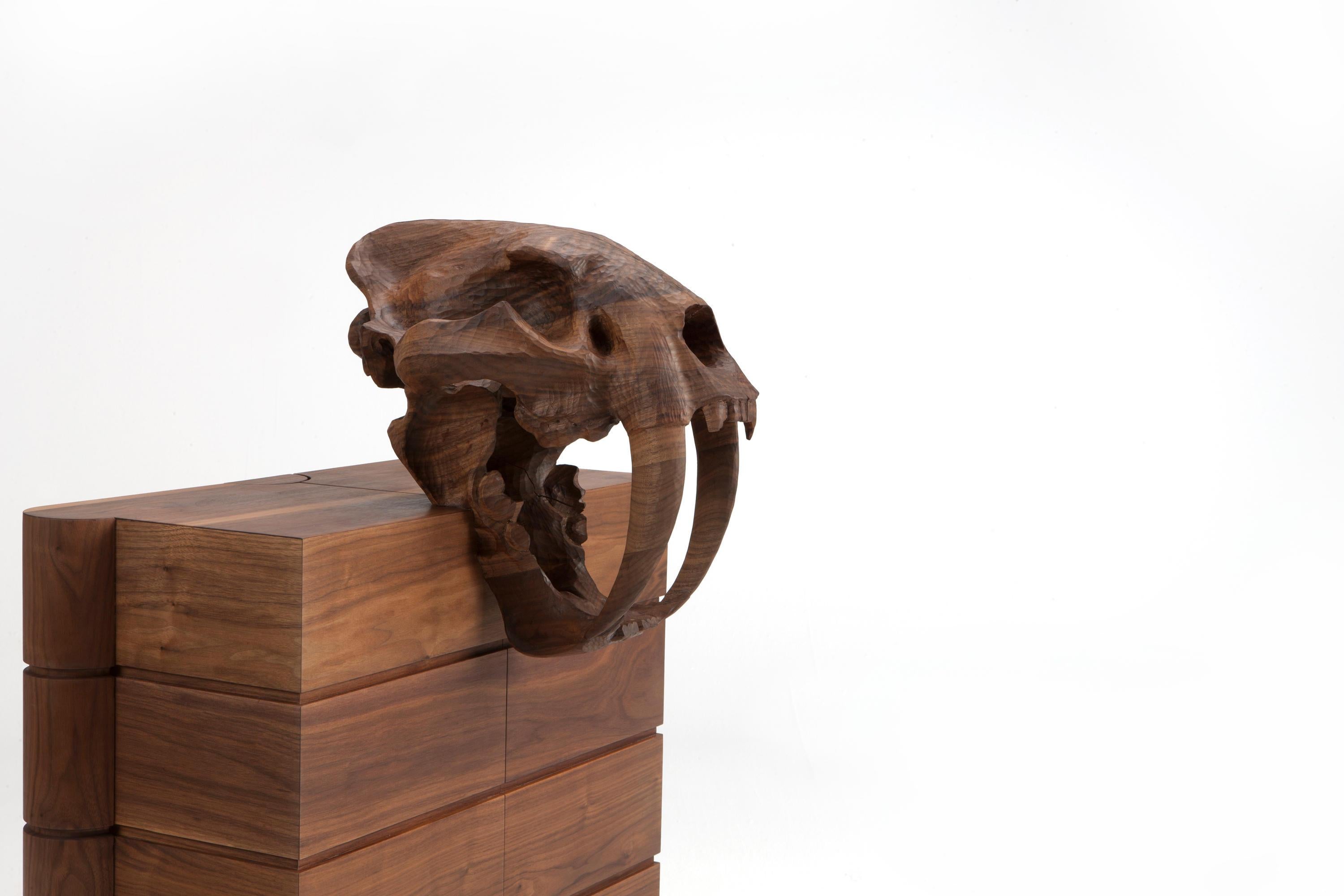 Contemporary Walnut Cabinet Ft. Hand-Carved Saber Tooth Sculptural Handles