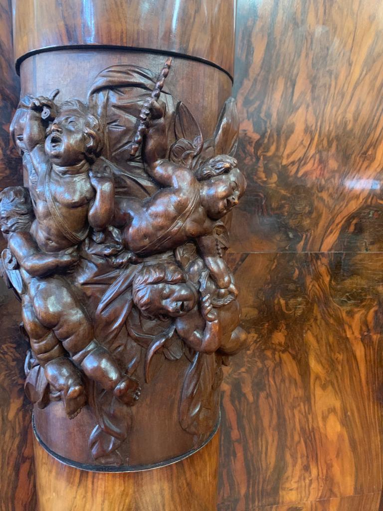 Steel Walnut Cabinet with Cherub Carvings by Ducrot, 1920s For Sale