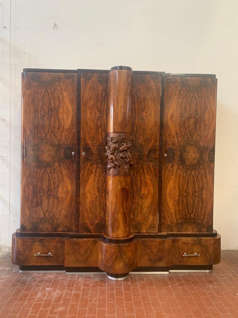 Walnut Cabinet with Cherub Carvings by Ducrot, 1920s For Sale 9