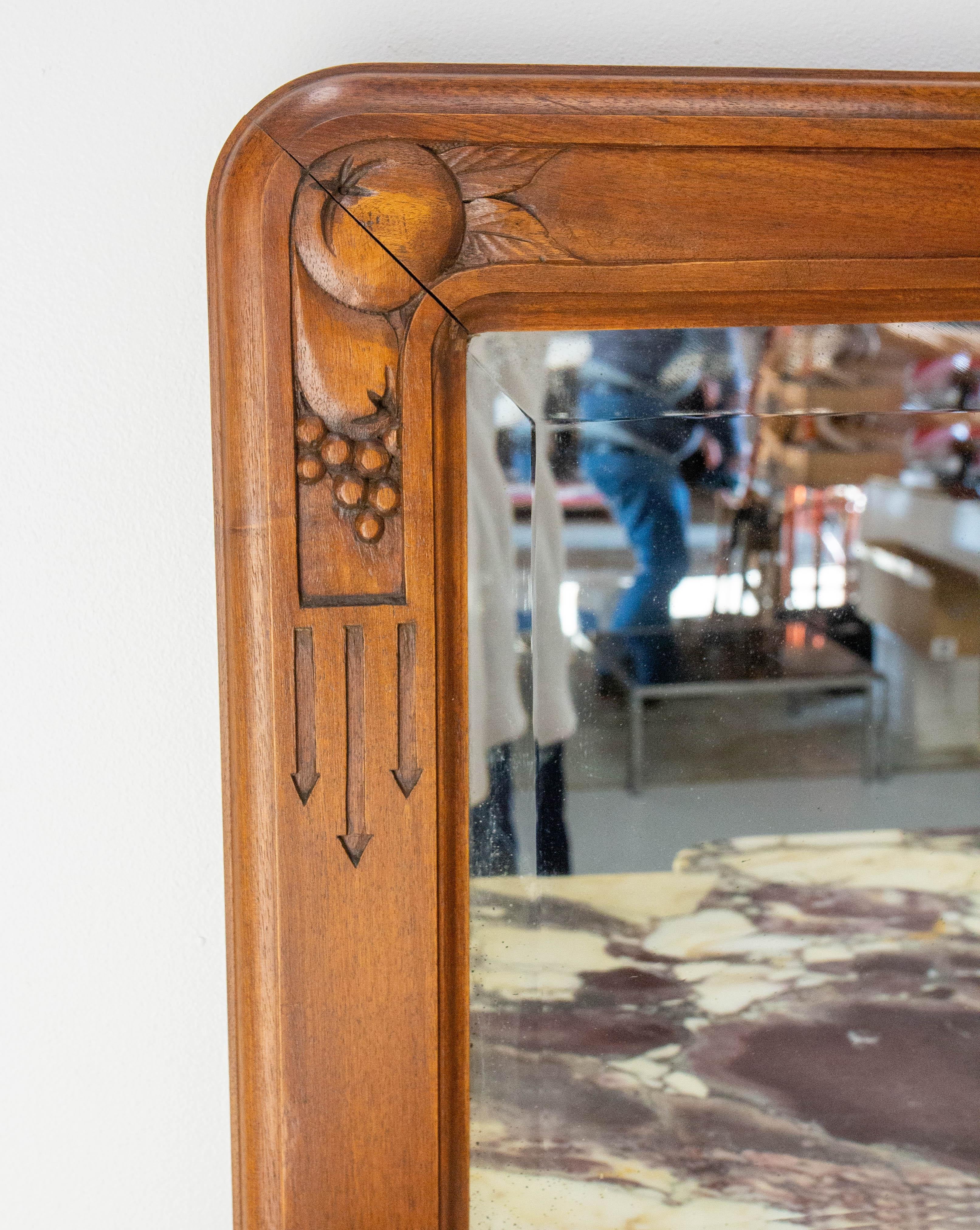 Walnut & Calacatta Marble Top Credenza Mirror Sideboard French Buffet, c 1920 For Sale 1