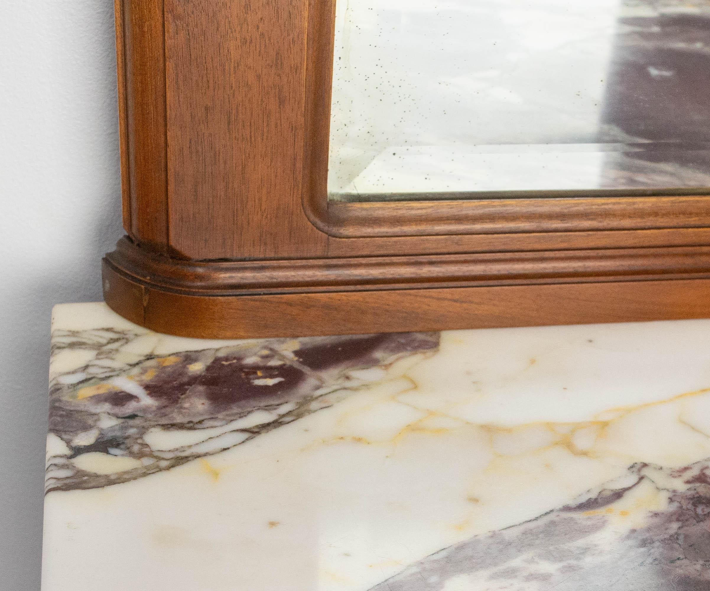 Walnut & Calacatta Marble Top Credenza Mirror Sideboard French Buffet, c 1920 For Sale 3