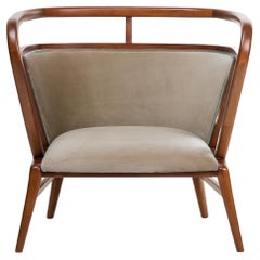 Noyer, velours camel Fauteuil Empire moderne