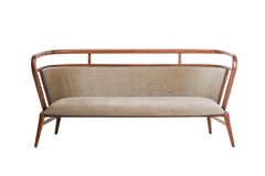 Walnut, Camel Velvet Modern Empire Sofa
