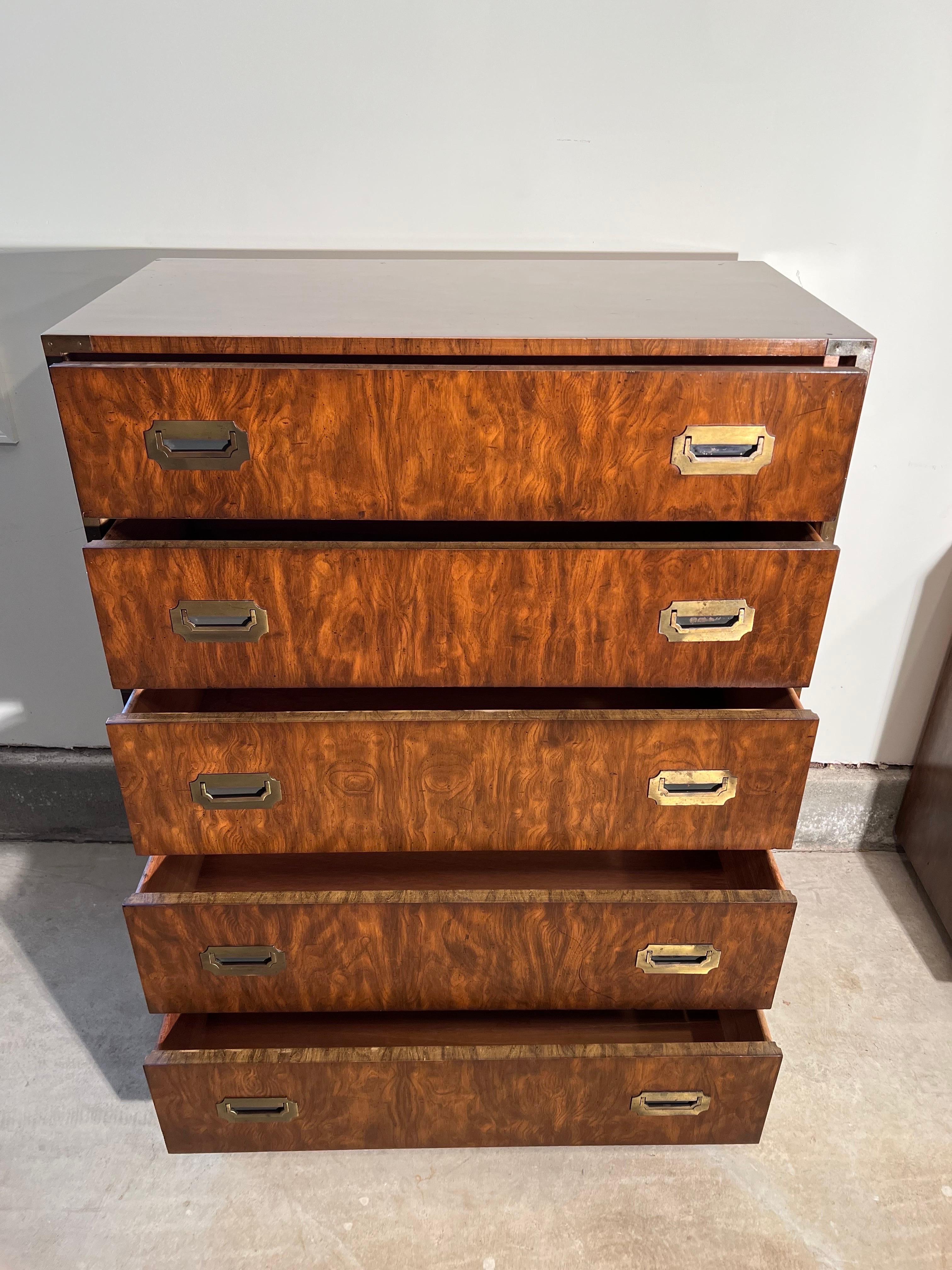 Walnut Campaign Dresser in the Style of Henredon For Sale 3