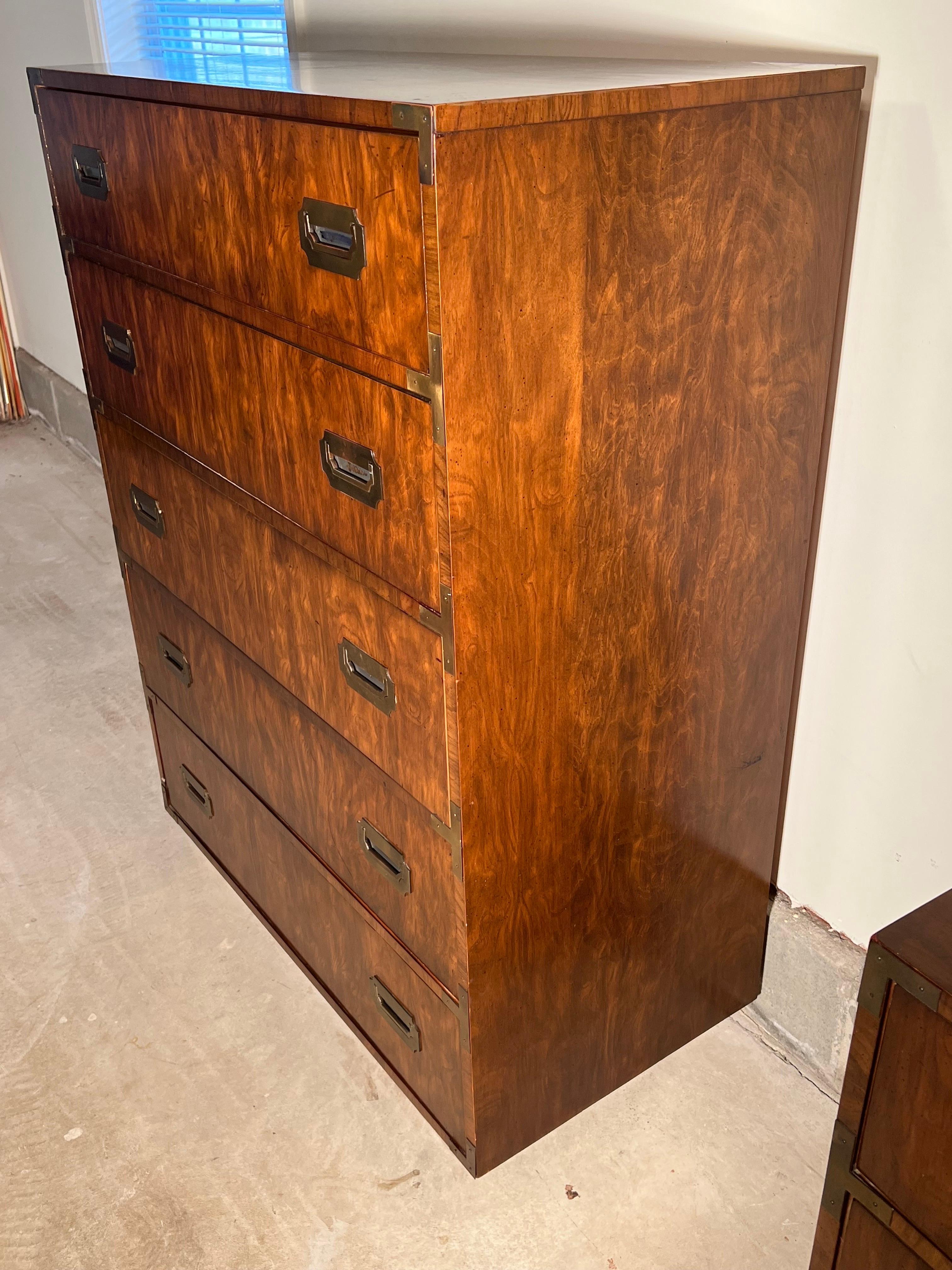 Walnut Campaign Dresser in the Style of Henredon For Sale 5