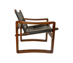 Walnut Campaign Safari Chair with Black or Brown Leather or Suede Upholstery