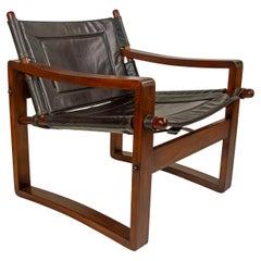 Campaigner Safari Chair aus Nussbaum mit schwarzem oder braunem Leder- oder Wildlederbezug