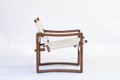 Walnut Campaign Safari Chair with White Leather Upholstery