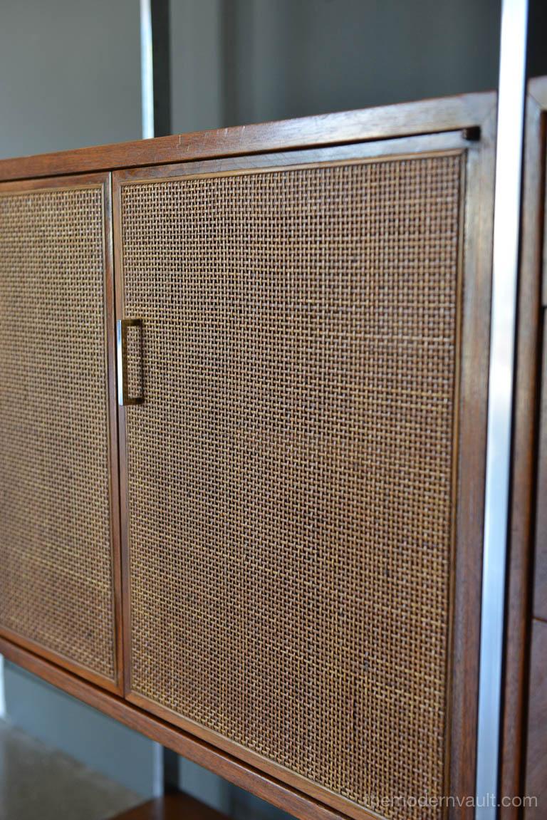 Walnut, Cane and Aluminum Wall Unit or Room Divider by Founders, circa 1970 2