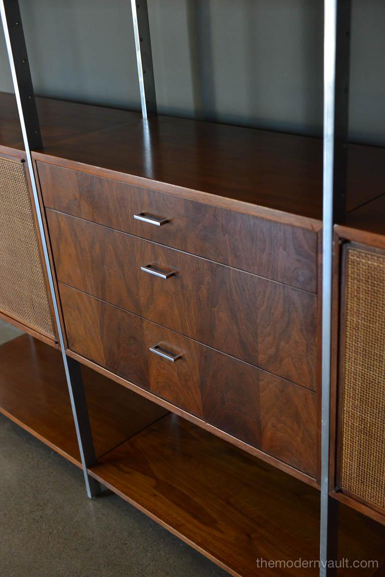 Walnut, Cane and Aluminum Wall Unit or Room Divider by Founders, circa 1970 3