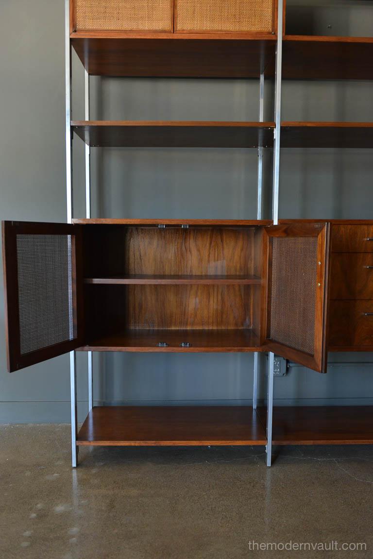 Walnut, Cane and Aluminum Wall Unit or Room Divider by Founders, circa 1970 4