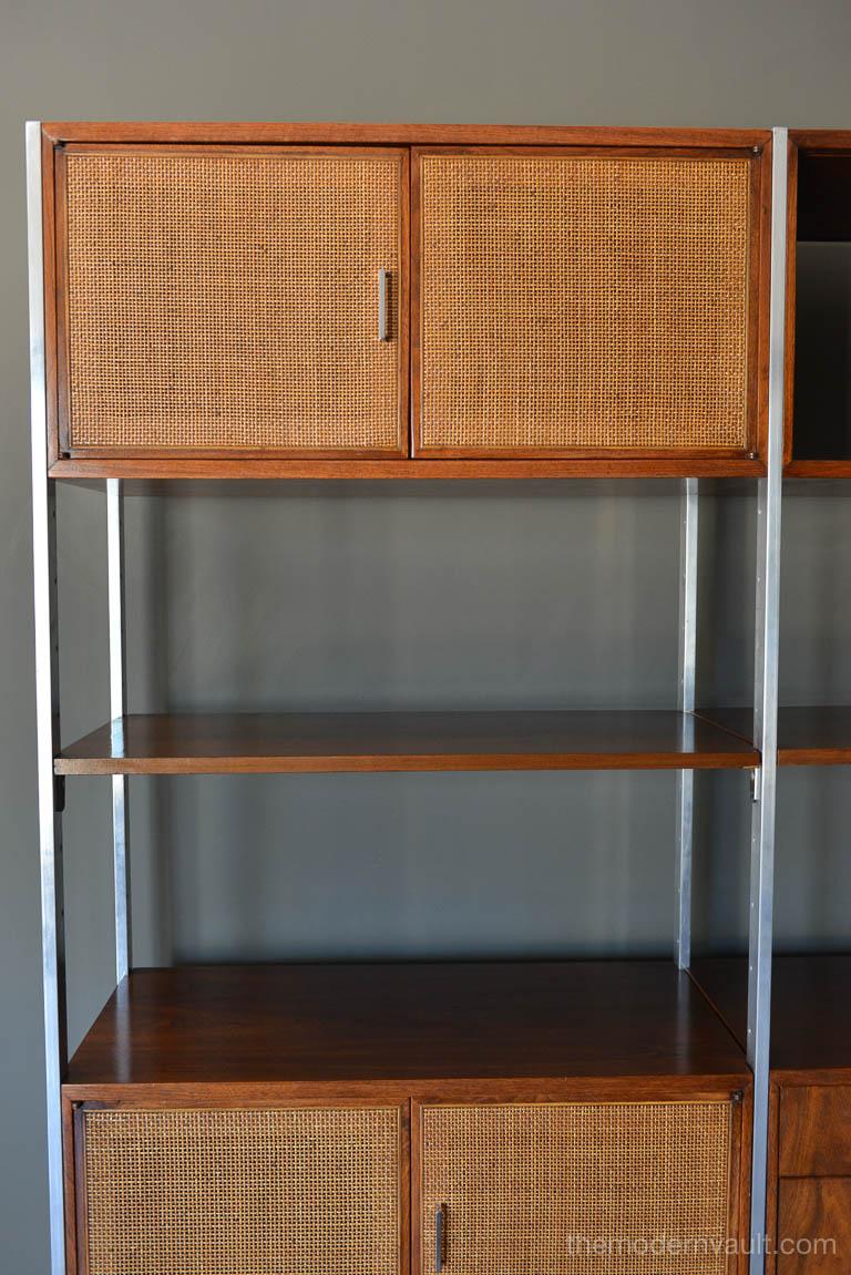Late 20th Century Walnut, Cane and Aluminum Wall Unit or Room Divider by Founders, circa 1970