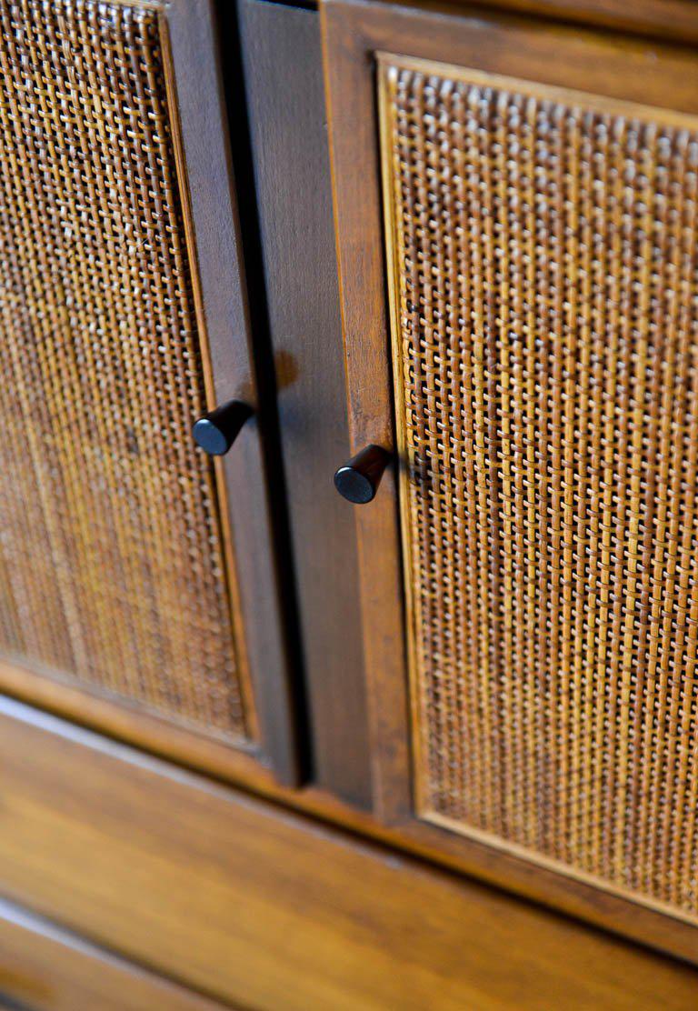 Walnut, Cane and Brass Highboy or Gentlemen's Cabinet by Conant Ball, circa 1965 4