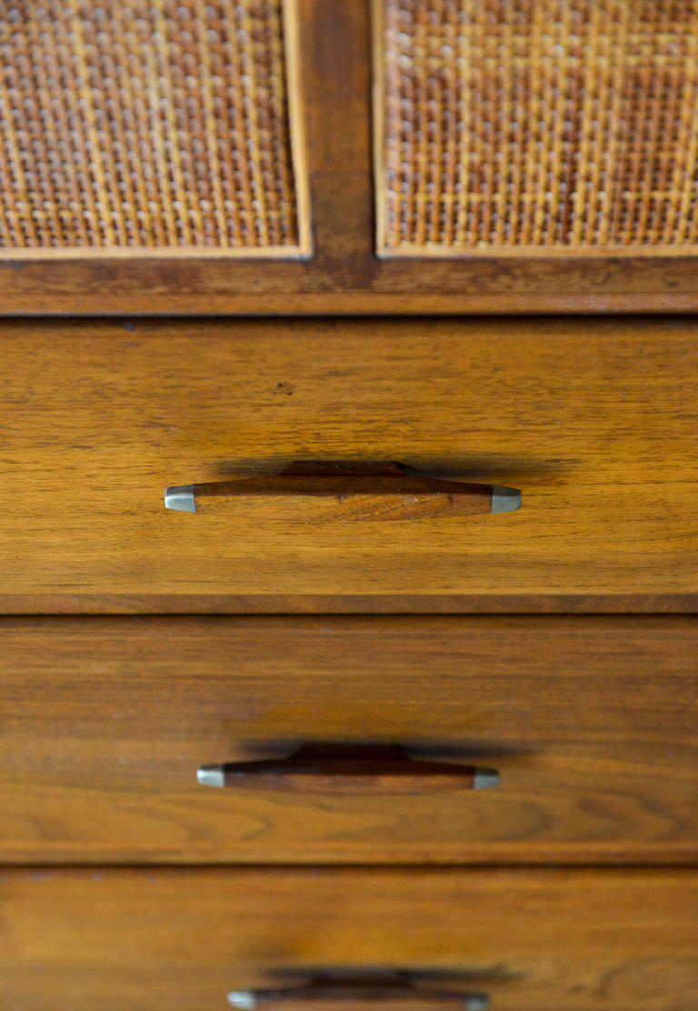 Walnut, Cane and Brass Highboy or Gentlemen's Cabinet by Conant Ball, circa 1965 5