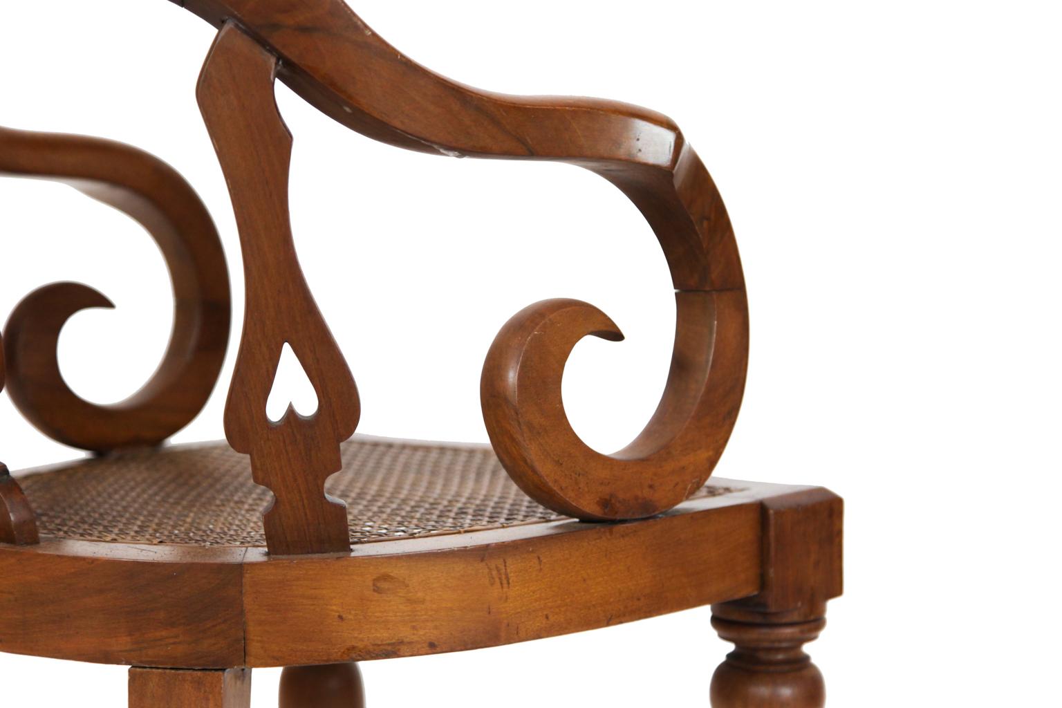 19th Century Walnut Cane Seat Desk Chair