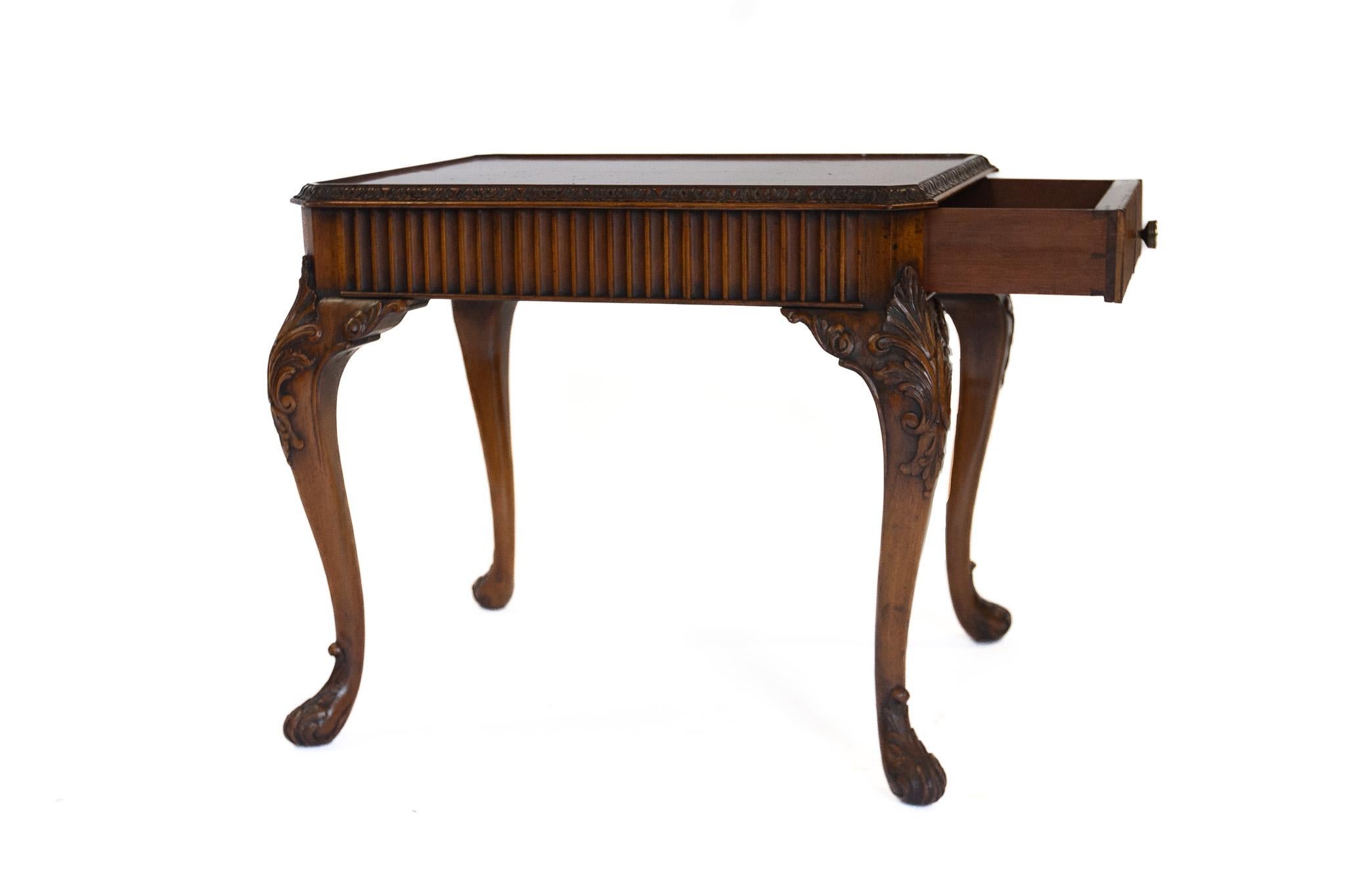 Queen Anne Walnut & carved coffee table with drawer For Sale