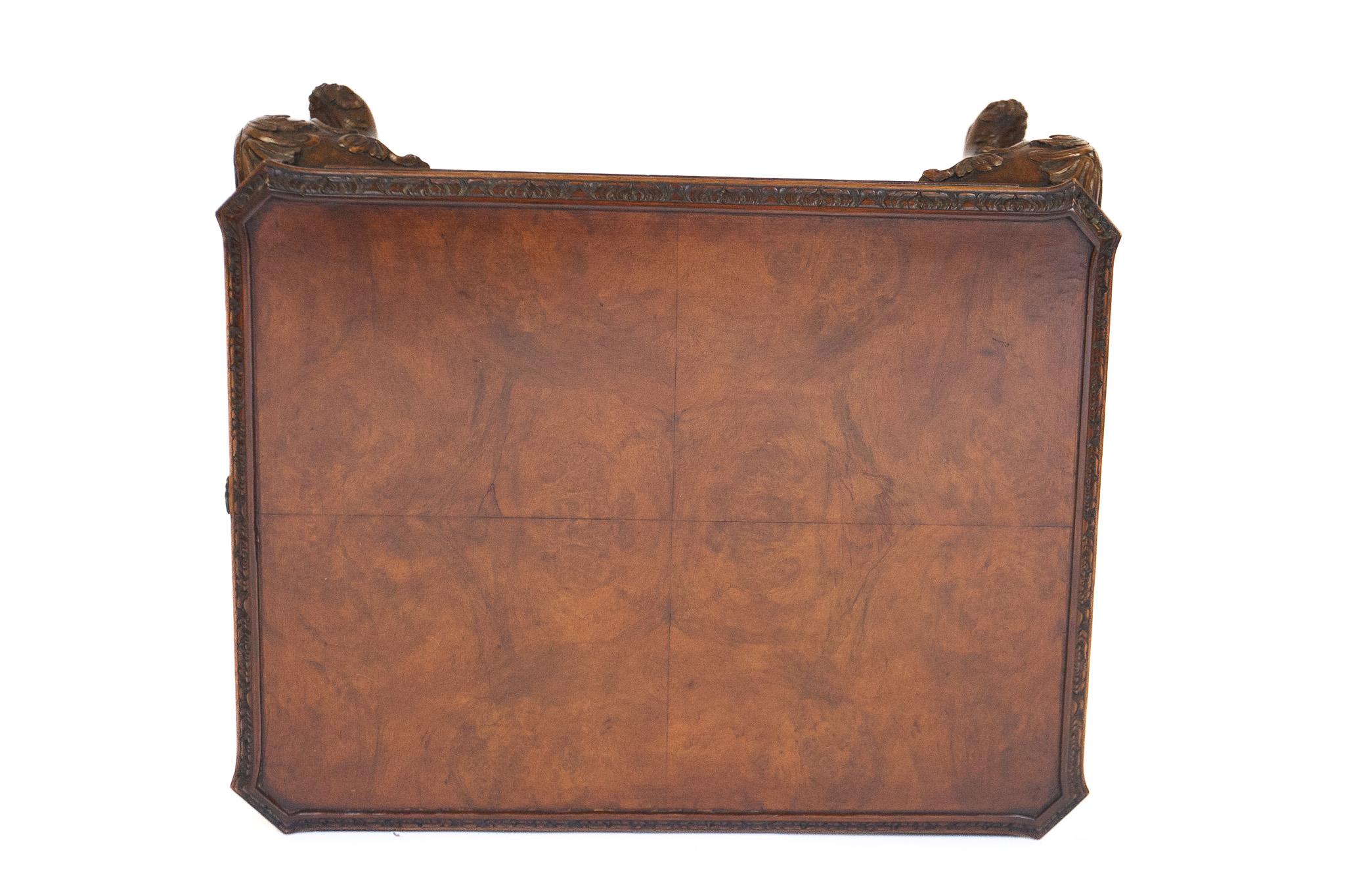 Mid-20th Century Walnut & carved coffee table with drawer For Sale