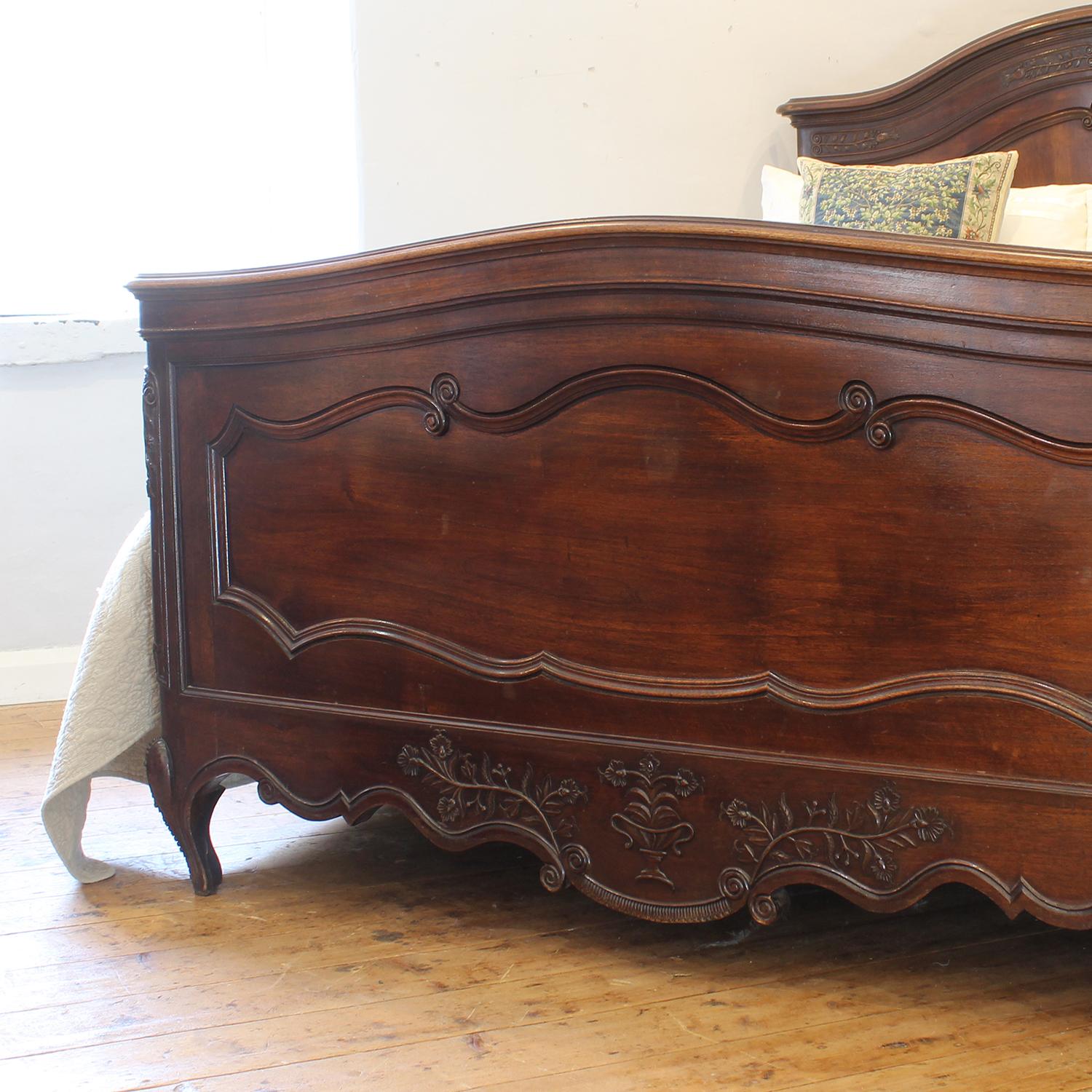 Early 20th Century Walnut Carved Country Style French Antique Bed, WK201
