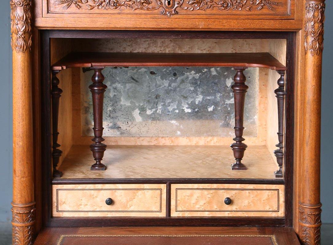 Late 19th Century Walnut Carved Secretaire Desk from H. Dufin, France, 19th Century For Sale