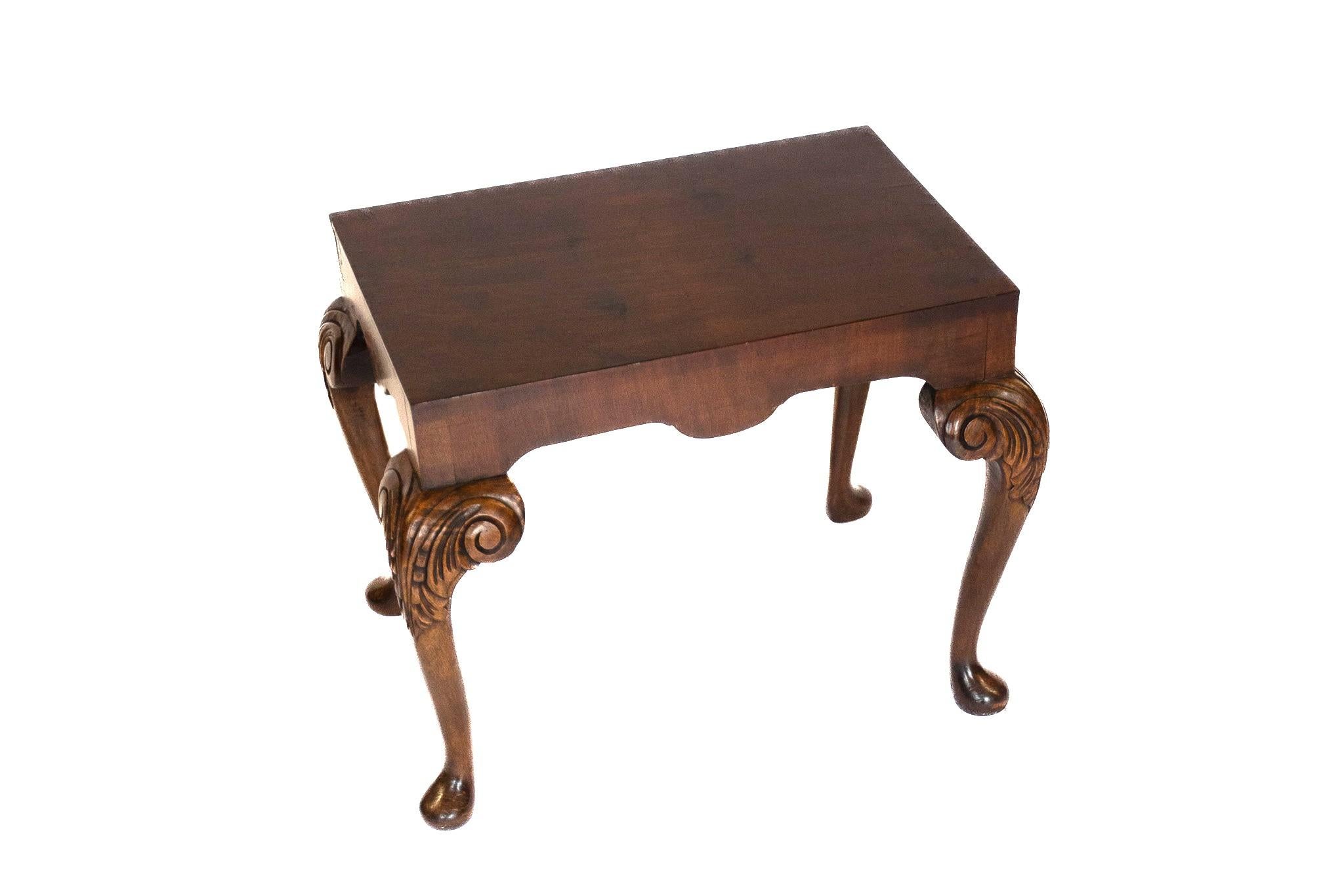 Queen Anne Walnut & Carved Tray top Coffee Table circa 1930s For Sale