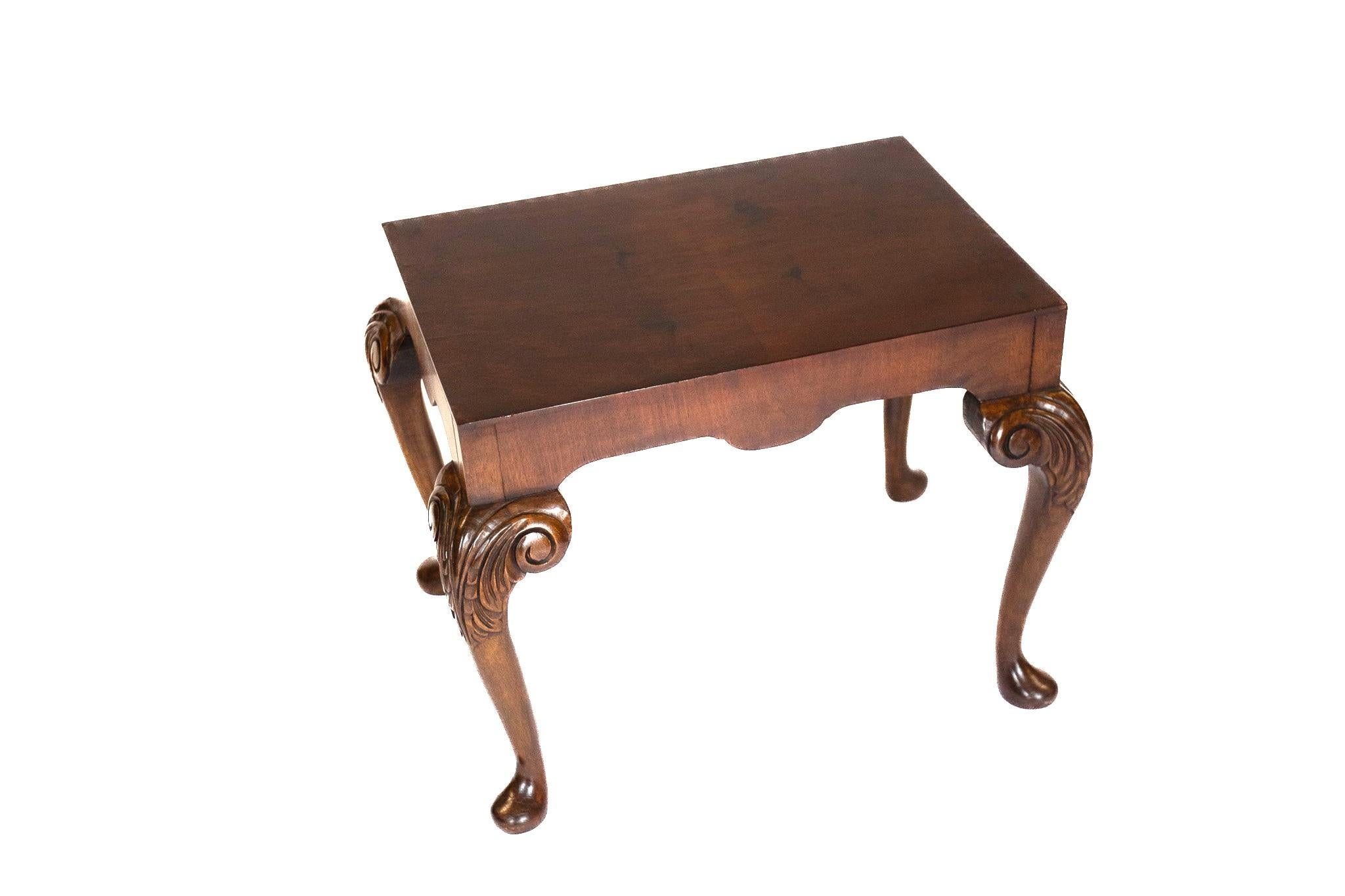 Polished Walnut & Carved Tray top Coffee Table circa 1930s For Sale