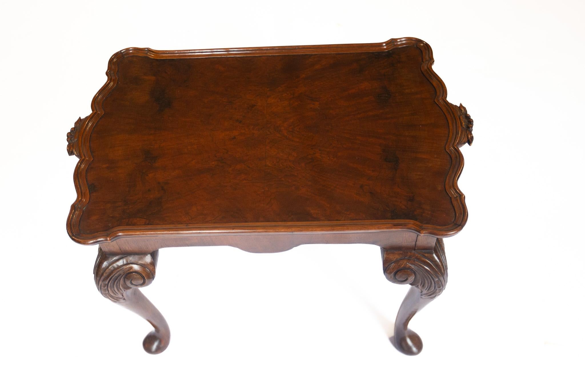 Walnut & Carved Tray top Coffee Table circa 1930s In Good Condition For Sale In Dereham, GB