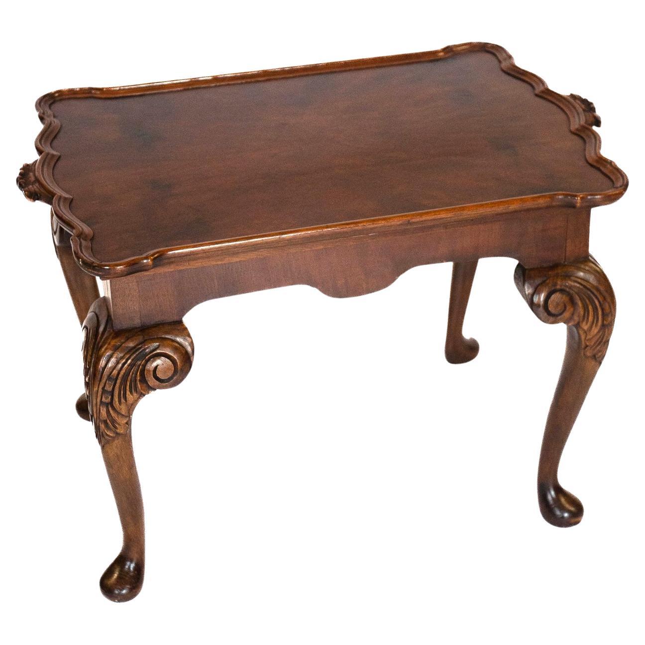 Walnut & Carved Tray top Coffee Table circa 1930s For Sale