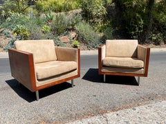 Walnut Case Cube Baughman Style Lounge Chairs - Pair