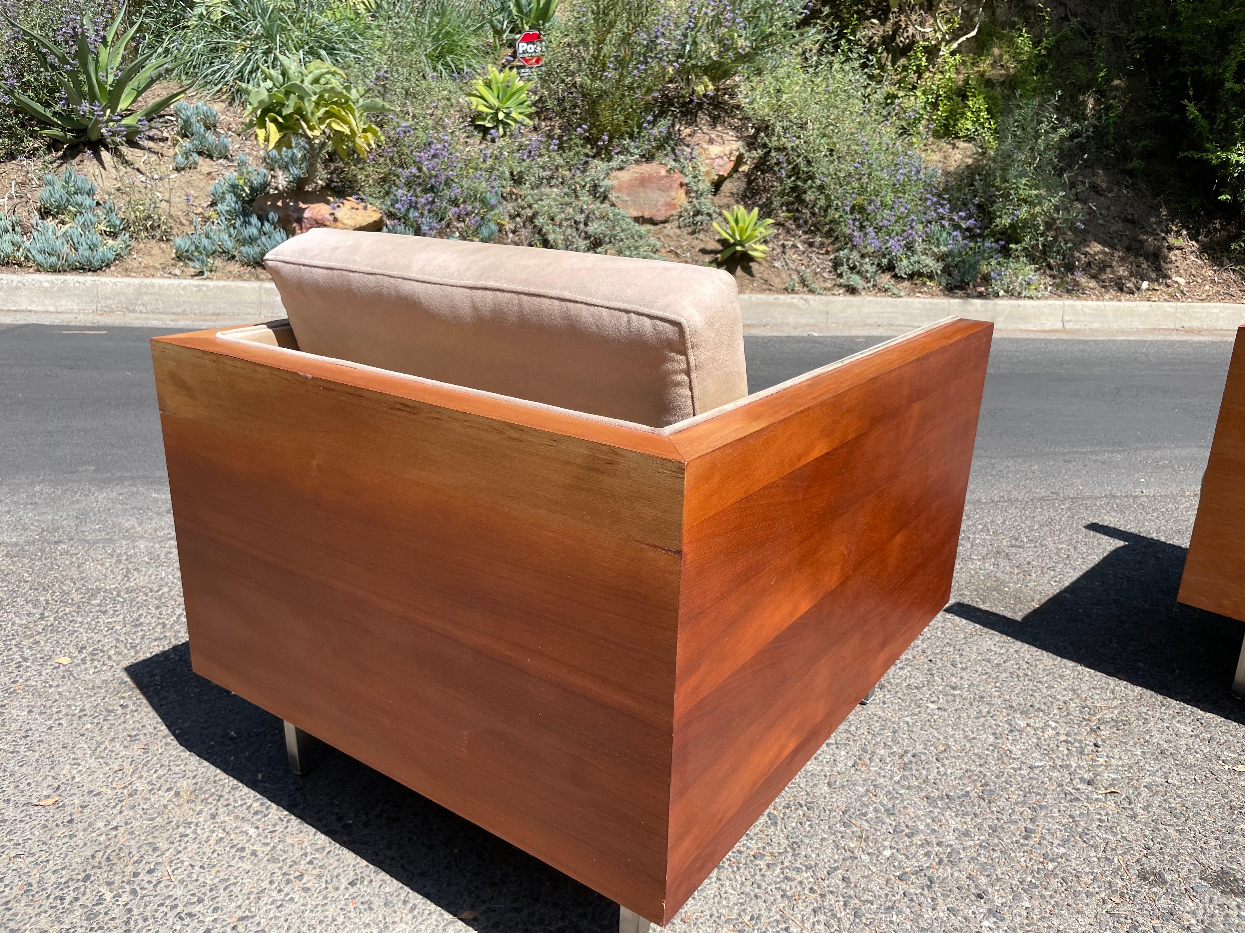 Mid-Century Modern Walnut Case Cube Baughman Style Lounge Chairs - Pair