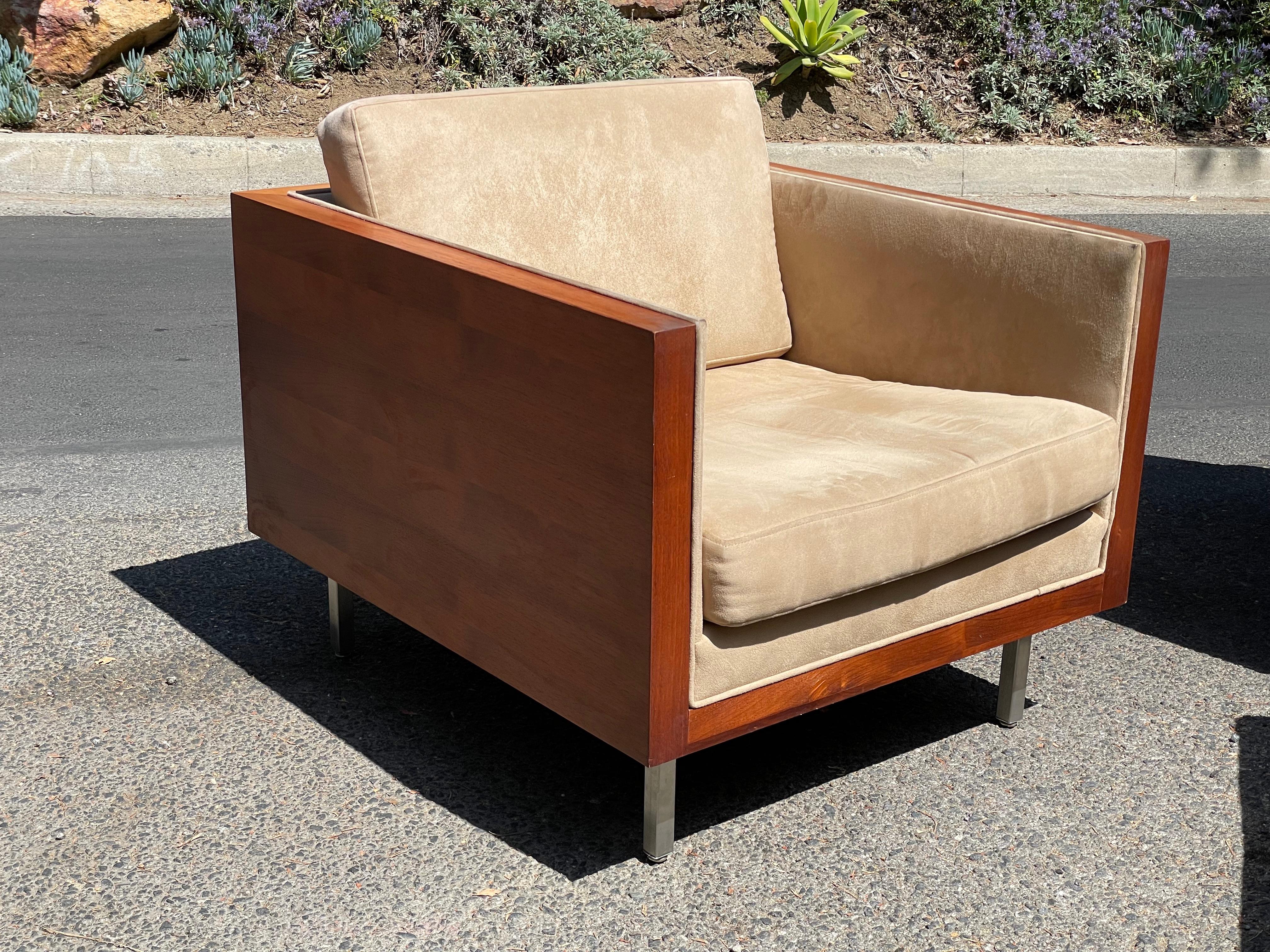 American Walnut Case Cube Baughman Style Lounge Chairs - Pair