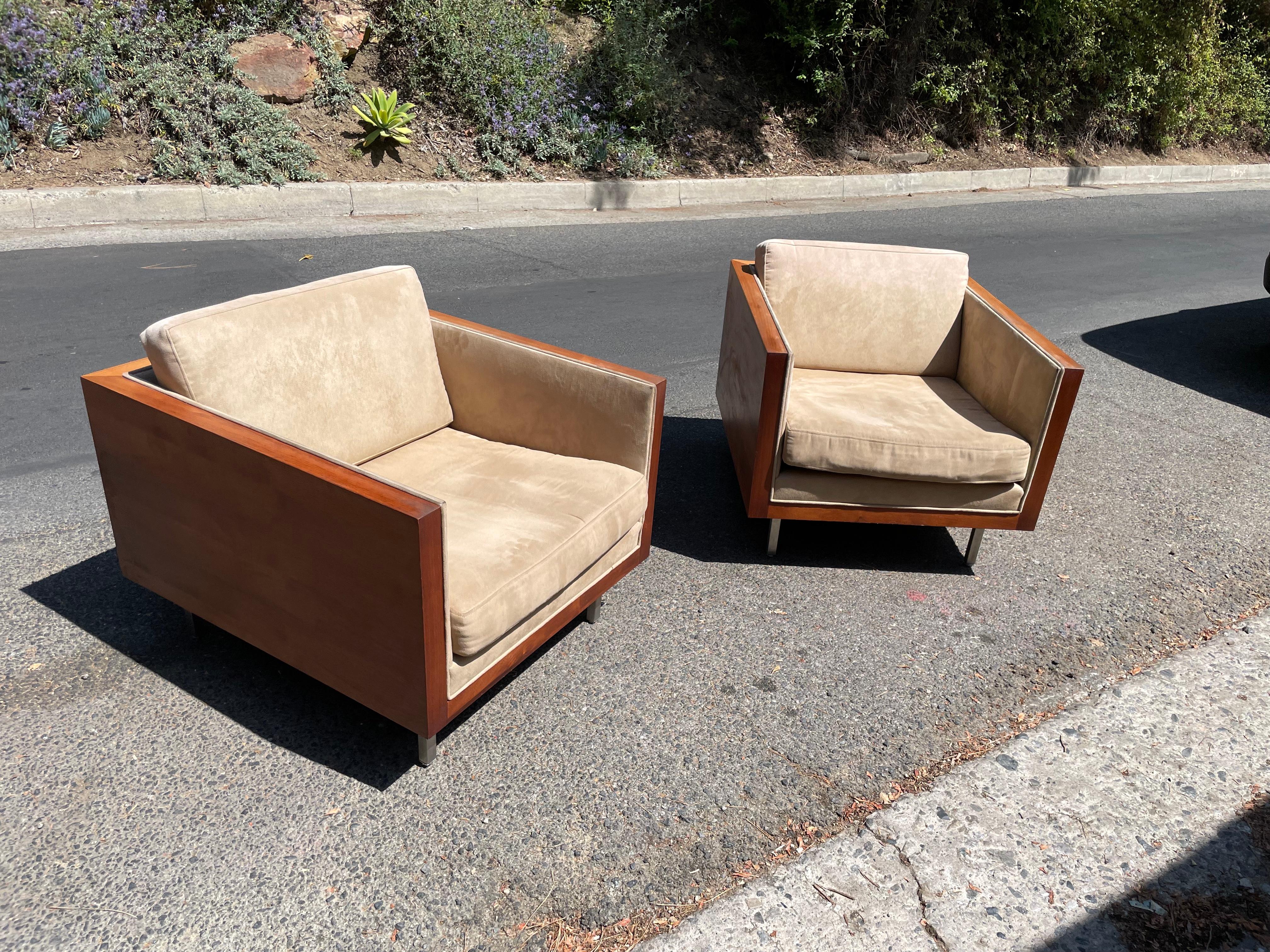 Walnut Case Cube Baughman Style Lounge Chairs - Pair 1