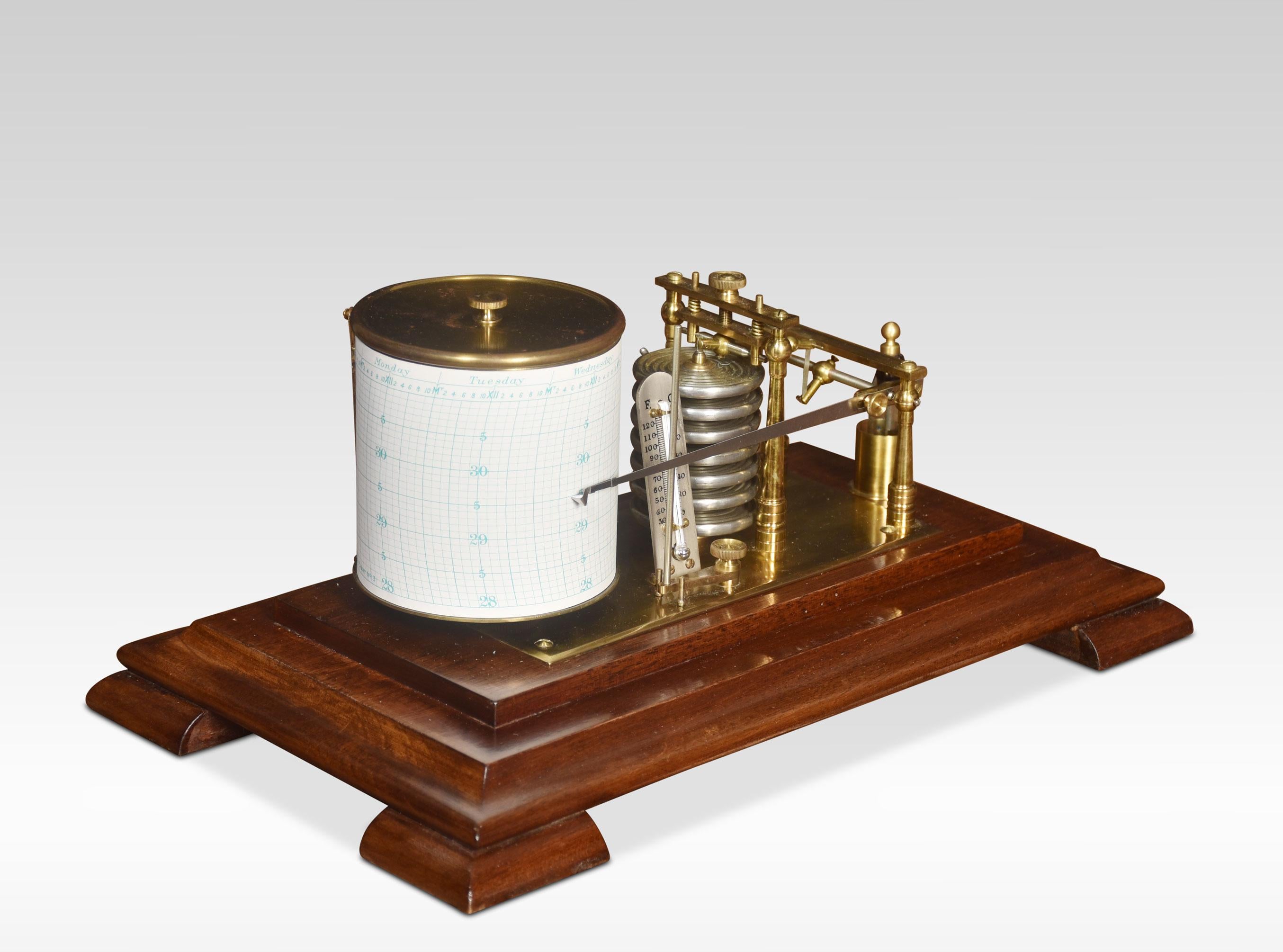 Walnut Cased Barograph, having five glazed removable lid. The mechanical eight-day movement is housed in the drum, fitted with a seven-day chart that covers one full rotation of the drum. The ink trace, or barogram, on the recording paper, is a