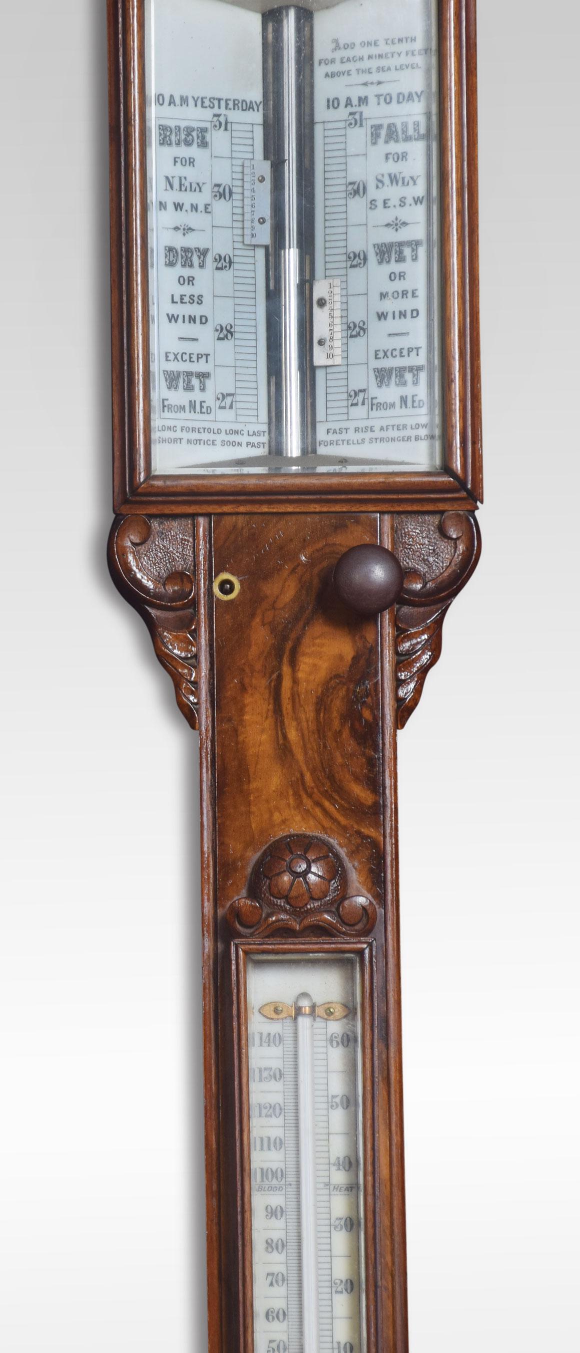 British Walnut Cased Stick Barometer and Thermometer