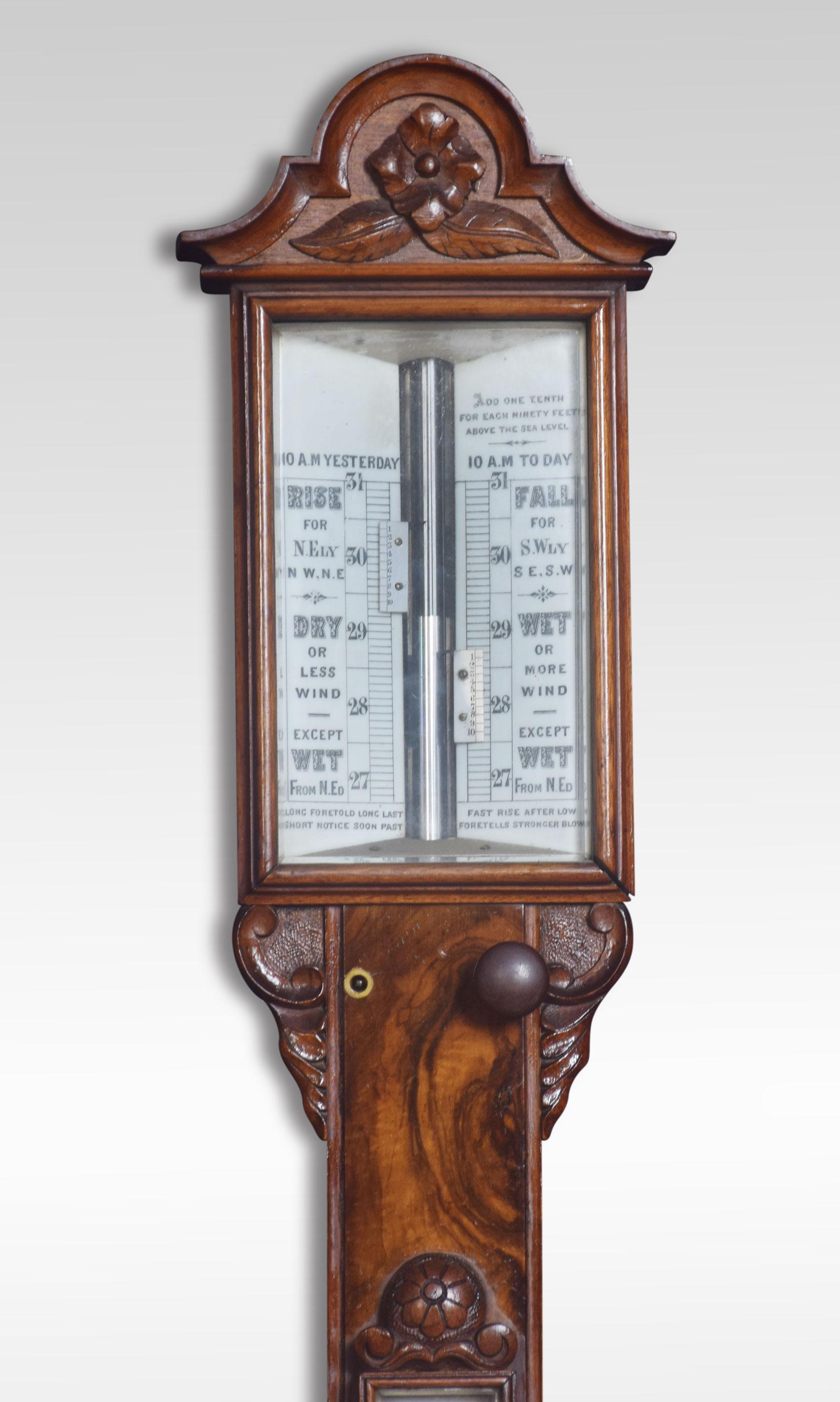 Walnut Cased Stick Barometer and Thermometer In Good Condition In Cheshire, GB
