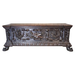 Walnut cassone with carved front