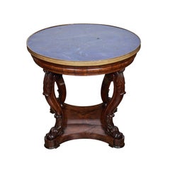 Walnut Round Center Table with Inset Lapis Top