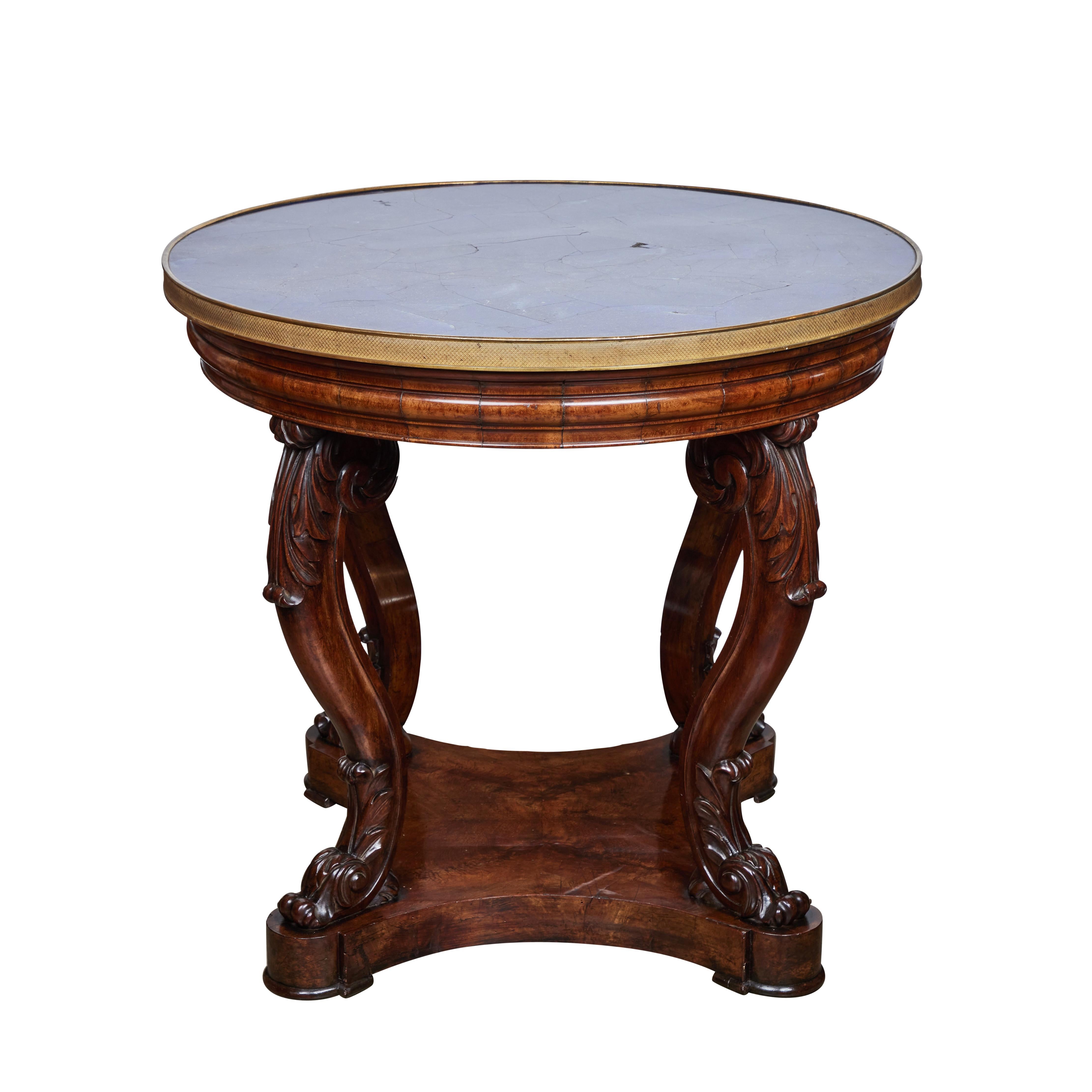 Baroque Walnut Round Center Table with Inset Lapis Top For Sale