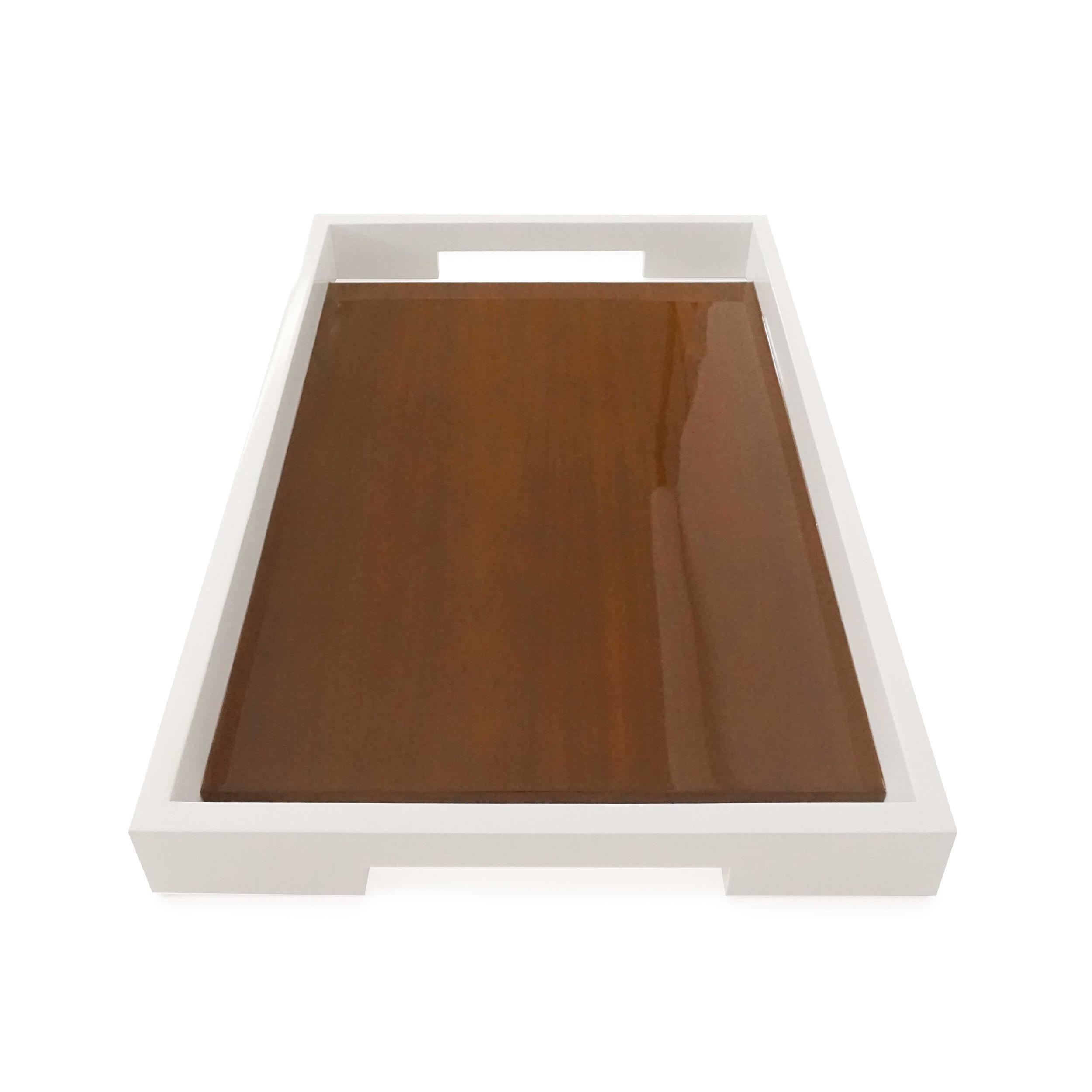 Modern Walnut Center Tray with White Lacquer Exterior For Sale
