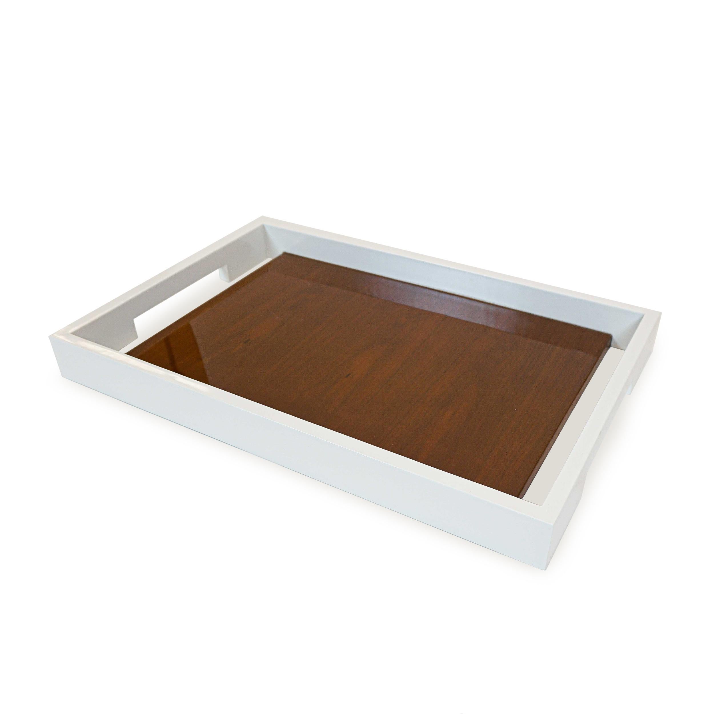 American Walnut Center Tray with White Lacquer Exterior For Sale