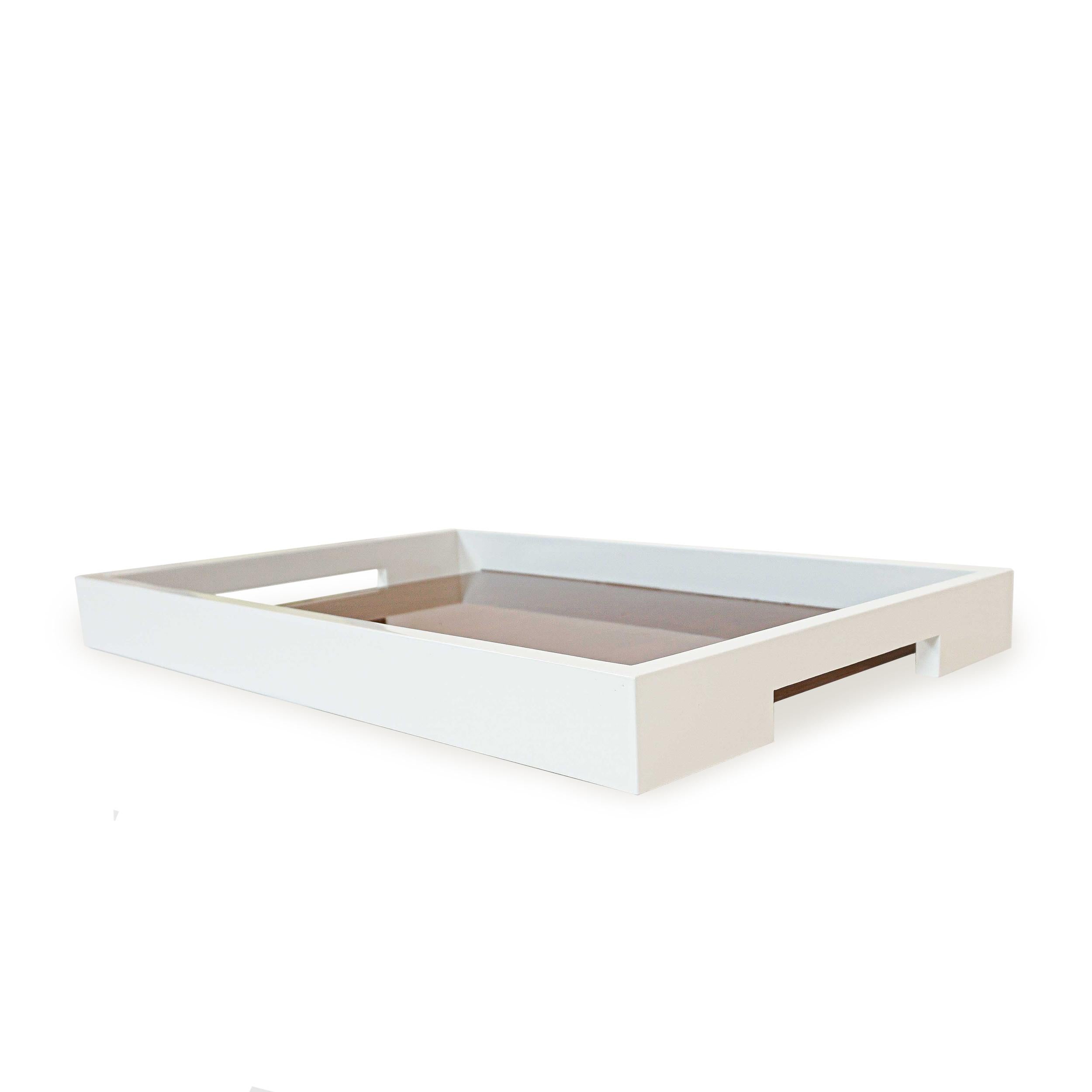 Lacquered Walnut Center Tray with White Lacquer Exterior For Sale