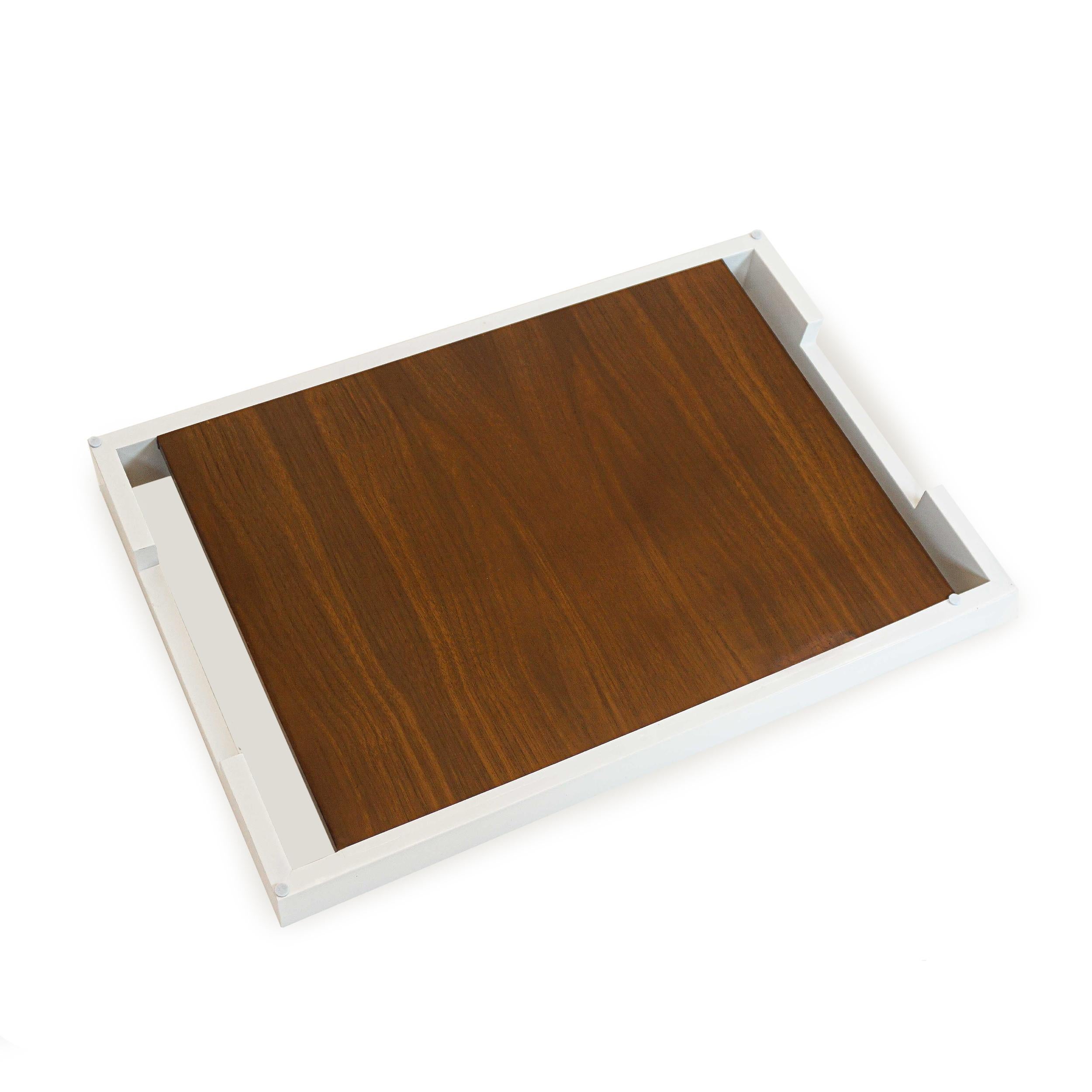Contemporary Walnut Center Tray with White Lacquer Exterior For Sale