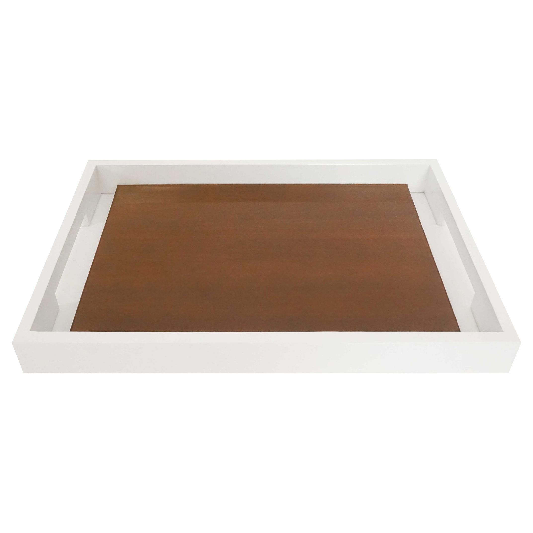 Walnut Center Tray with White Lacquer Exterior For Sale