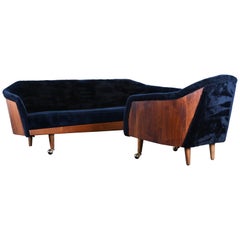 Walnut Chair and Sofa in the Manner of Adrian Pearsall, 1950s